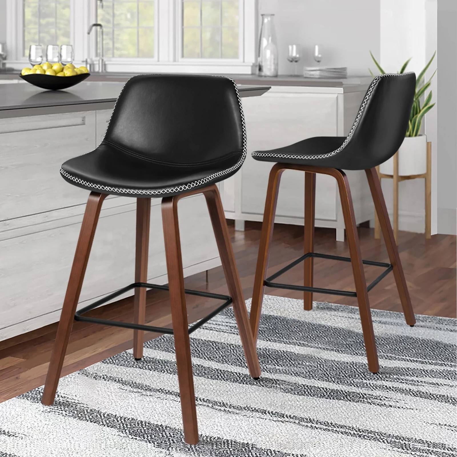 10 Alfordson 2x Wooden Bar Stools Noah Kitchen Dining Chair Vintage Retro - Black, 10 of 10