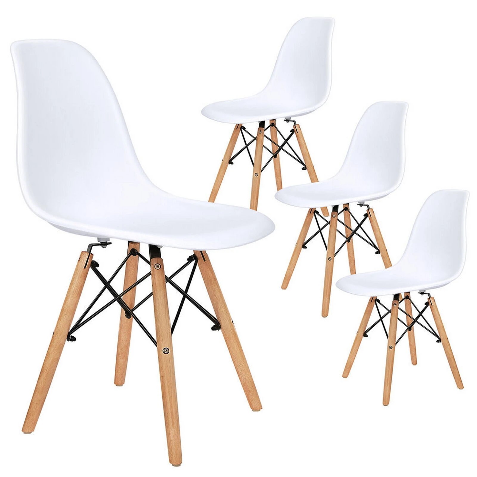 1 Alfordson 4x Dining Chairs Retro Steel Kitchen Lounge Cafe Solid Wood - White, 1 of 10