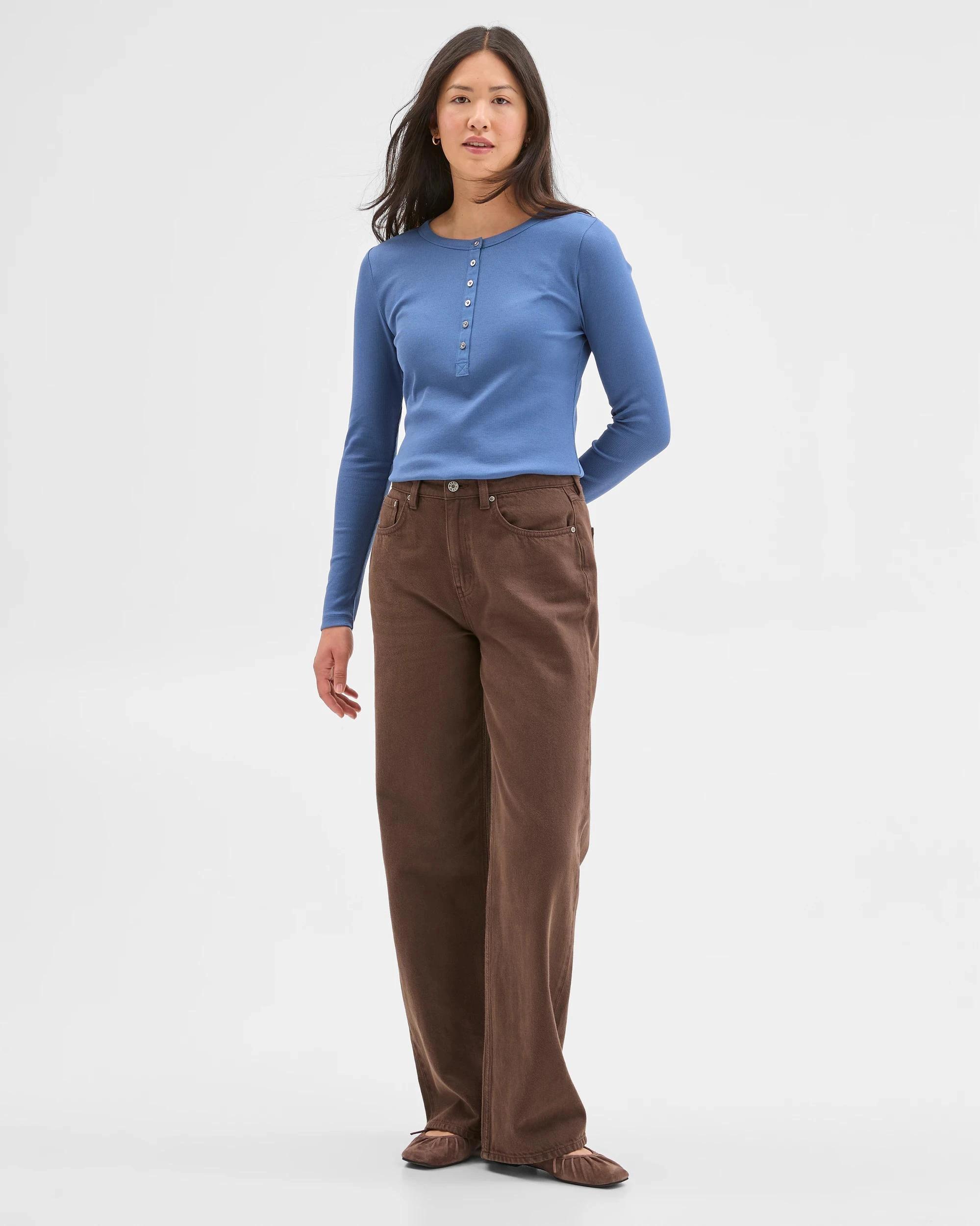 2 Target Woman Australian Cotton Long Sleeve Rib Henley T-Shirt BLUE JAY, 2 of 7