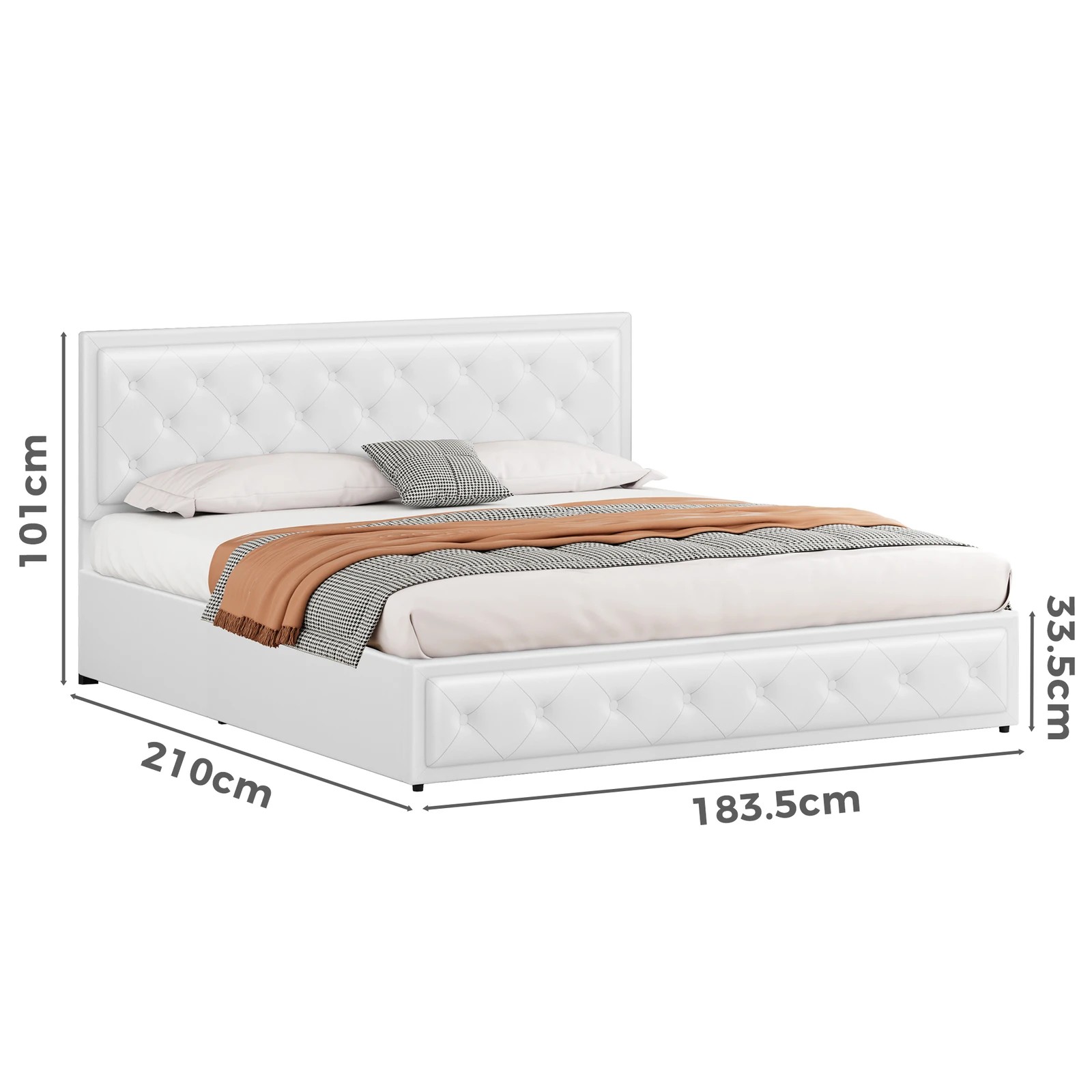 9 Alfordson Bed Frame King Size Gas Lift Storage Mattress Base Leather Dinana - White, 9 of 10