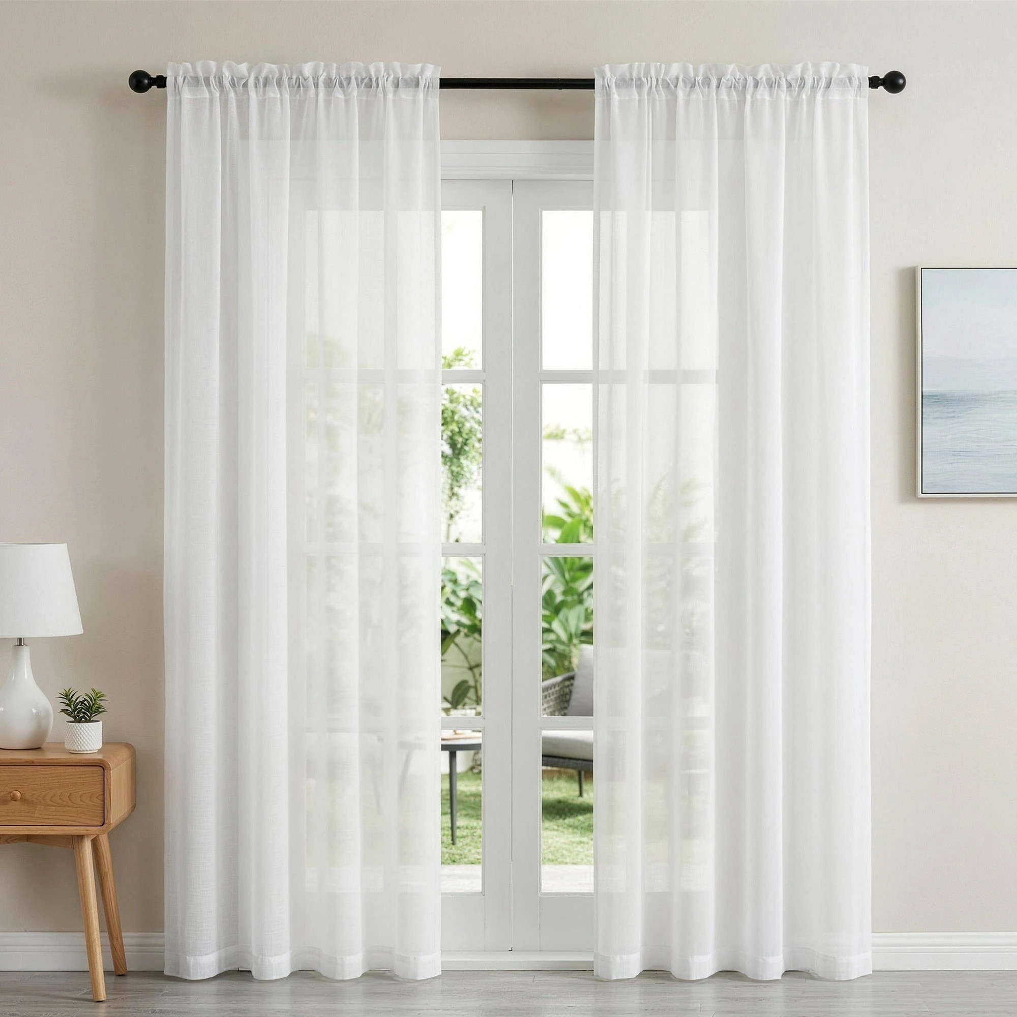5 Artiss Blockout Curtains 2X 132x213cm Light Filtering Window Drapes Rod - White, 5 of 5