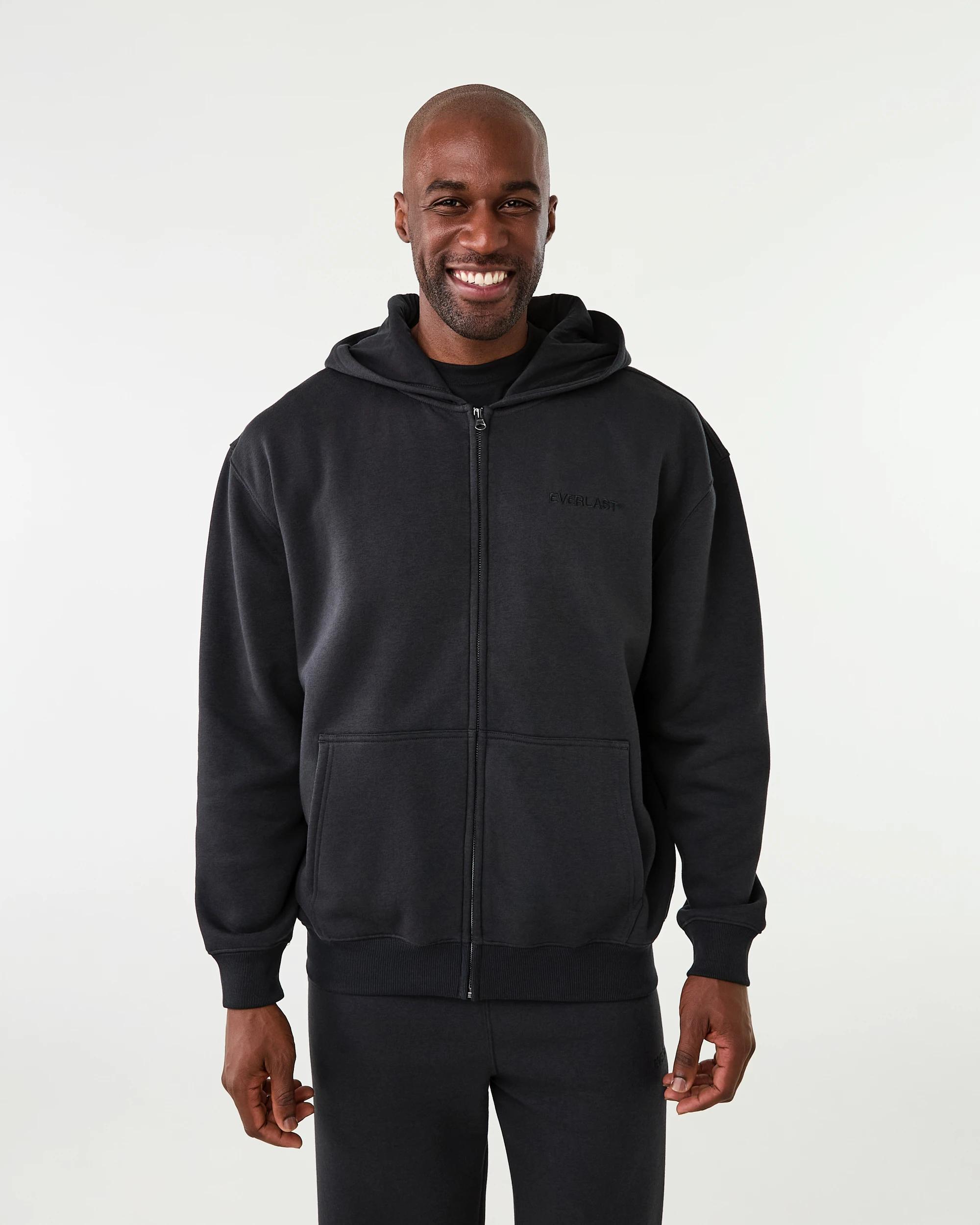 2 Everlast Mens Oversized Applique Zip Through Hoodie Fade Black, 2 of 8