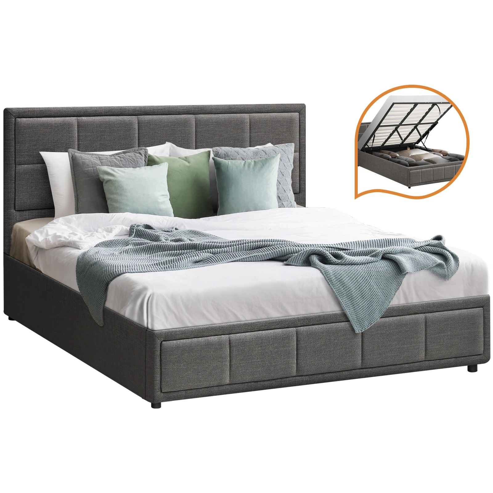 1 Oikiture King Bed Frame Gas Lift Storage Base
 - Grey, 1 of 10