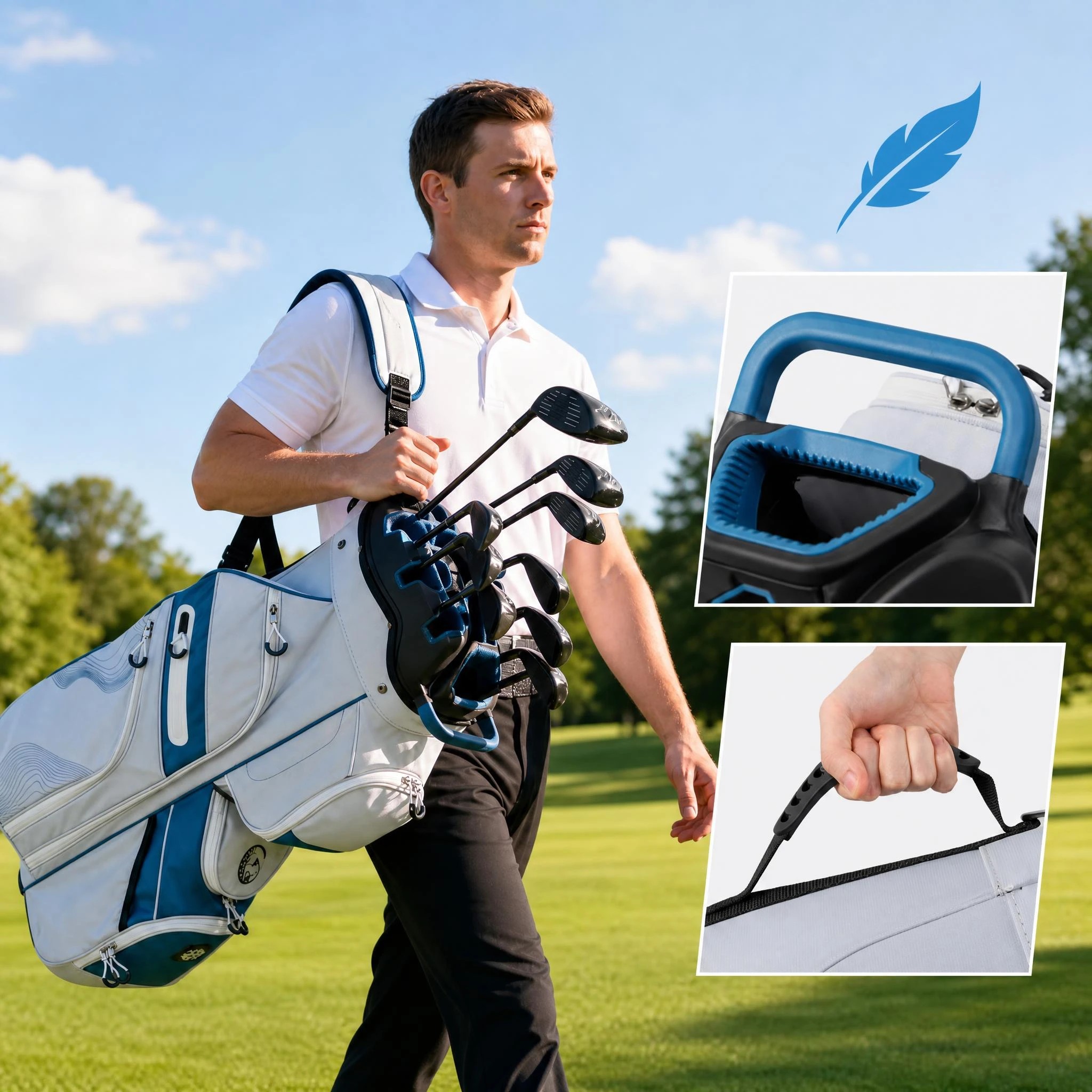 6 Costway Golf Cart Bag Molded Lock Top Golf Travel Bag w/14-Way Dividers & 11 Pockets Men Women - Blue, 6 of 7