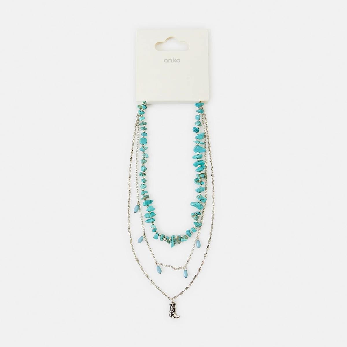 4 3 Pack Turquoise Layered Necklace - Blue and Silver Tone Silver, 4 of 4