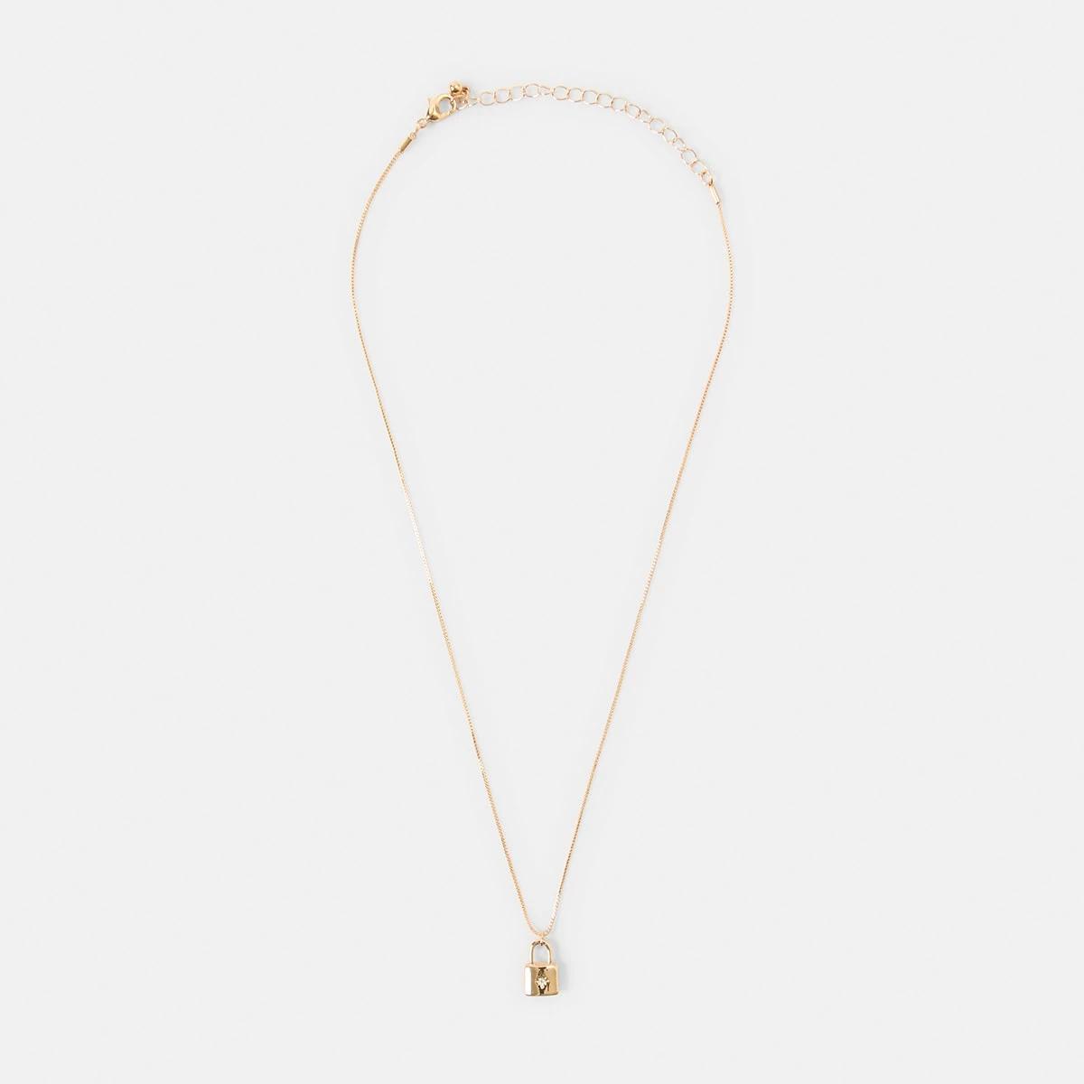 2 Basic Lock Pendant Necklace - Gold Tone Gold, 2 of 4