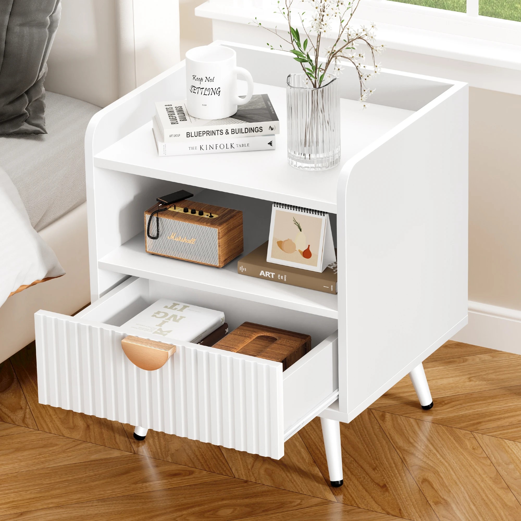 7 Alfordson Bedside Table with Drawer - White, 7 of 9