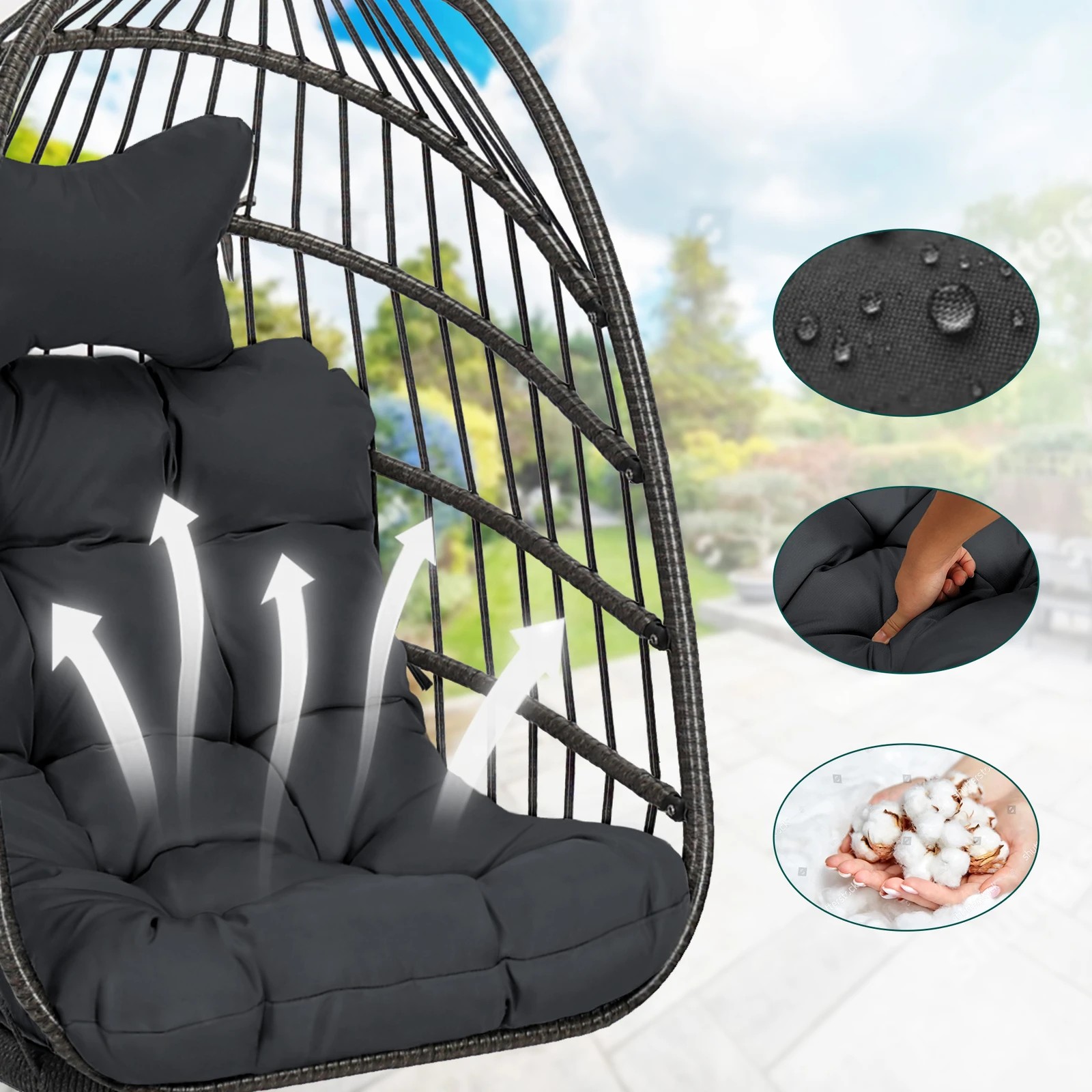 6 Alfordson Outdoor Egg Swing Chair Wicker Rattan Pod Foldable Seat - Grey, 6 of 10