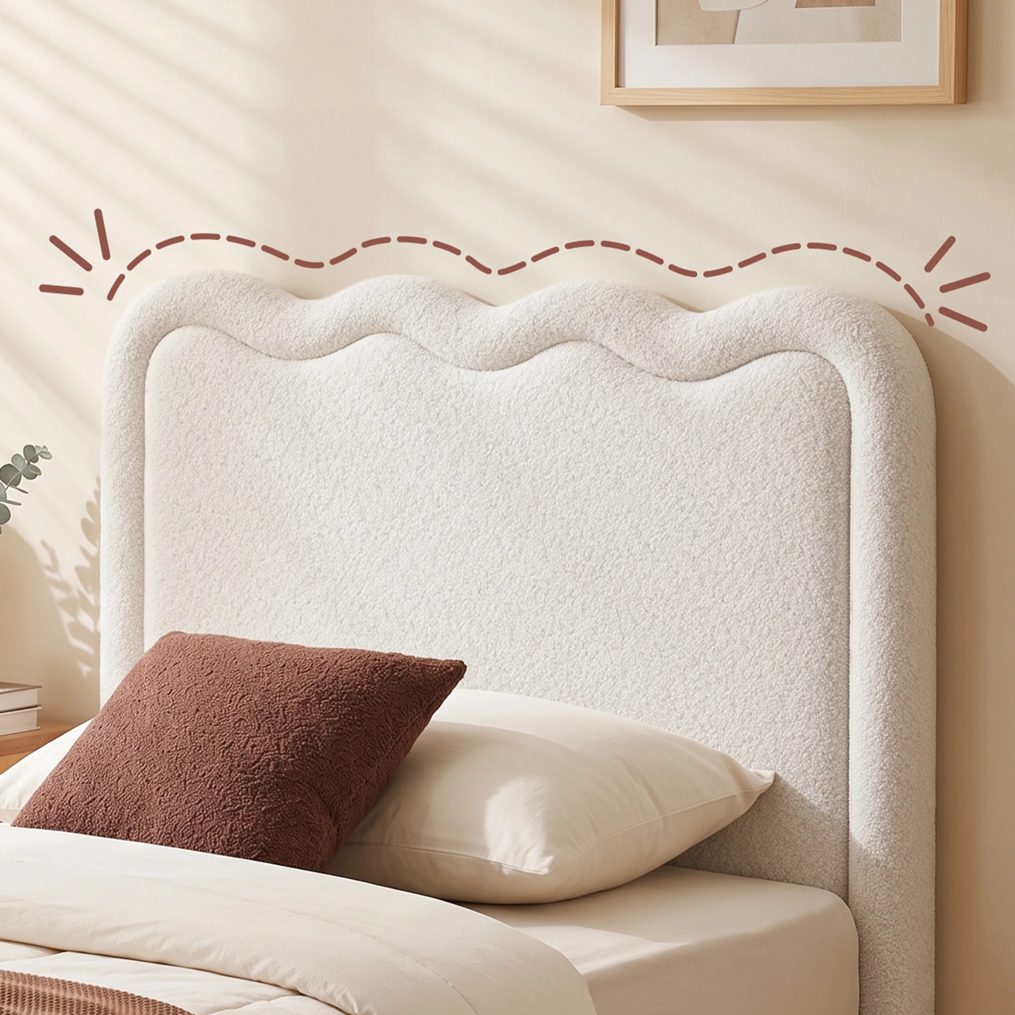 Artiss Boucle Bed Head Upholstered Wavy Headboard - Double Bed - Beige ...