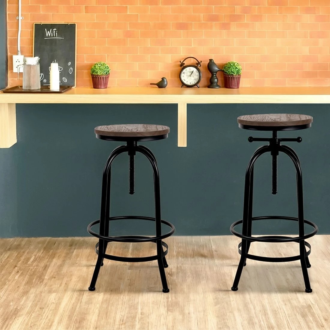 4 Artiss 3x Bar Stool Backless Swivel Counter Barstools 70-90cm Seat Height Adjustable Industrial - Black, 4 of 4
