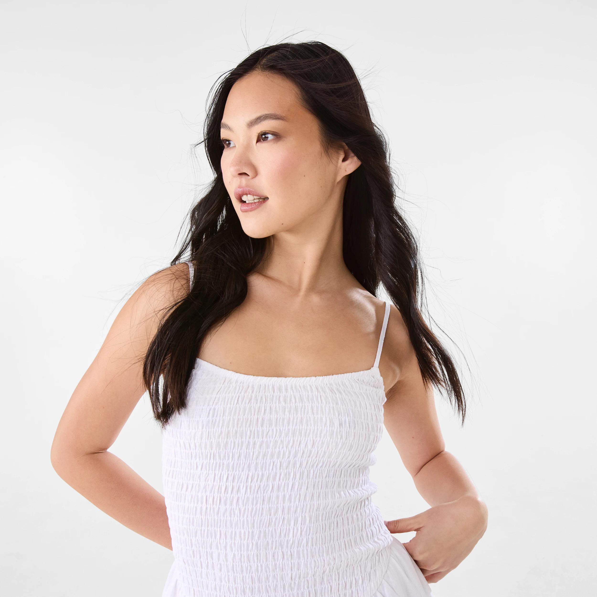 7 Sleeveless Shirred Bodice Mini Dress WHITE, 7 of 10