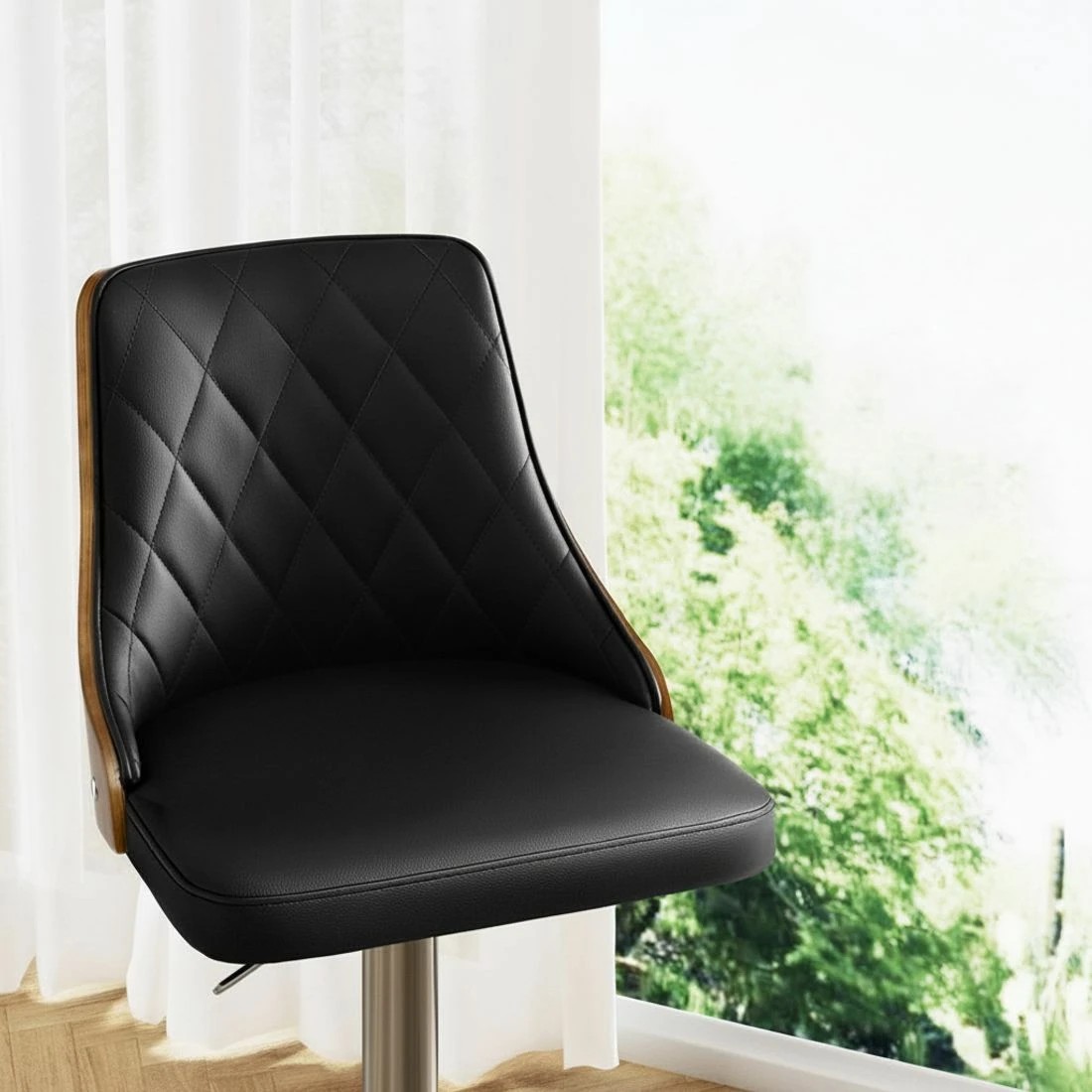 6 Artiss 4X Bar Stool Wood Swivel Adjustable Kitchen Counter Stool Leather - Black, 6 of 7