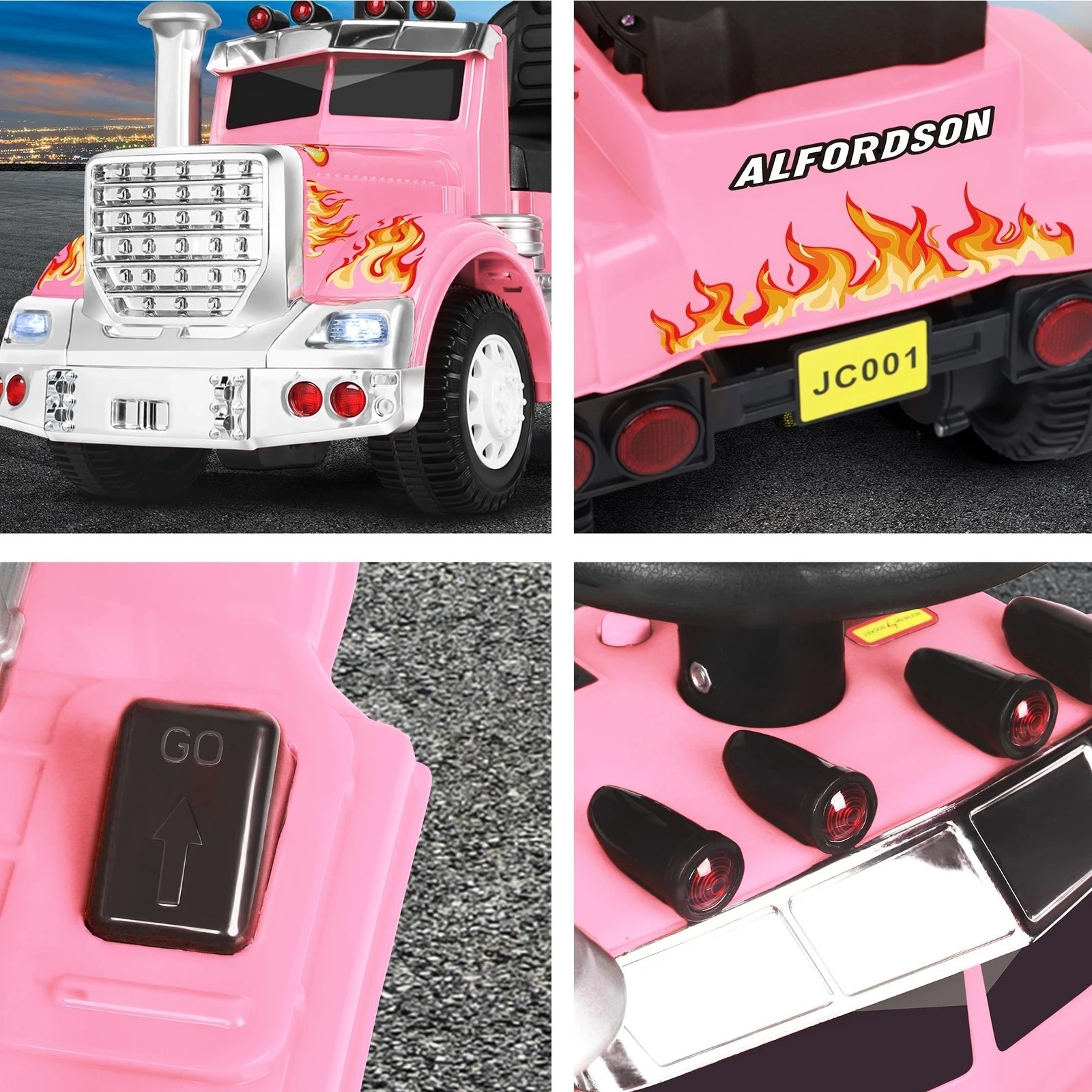 3 Alfordson Kids Ride On Car Electric Toy Truck 25W Motor w/ LED Lights - Pink, 3 of 9