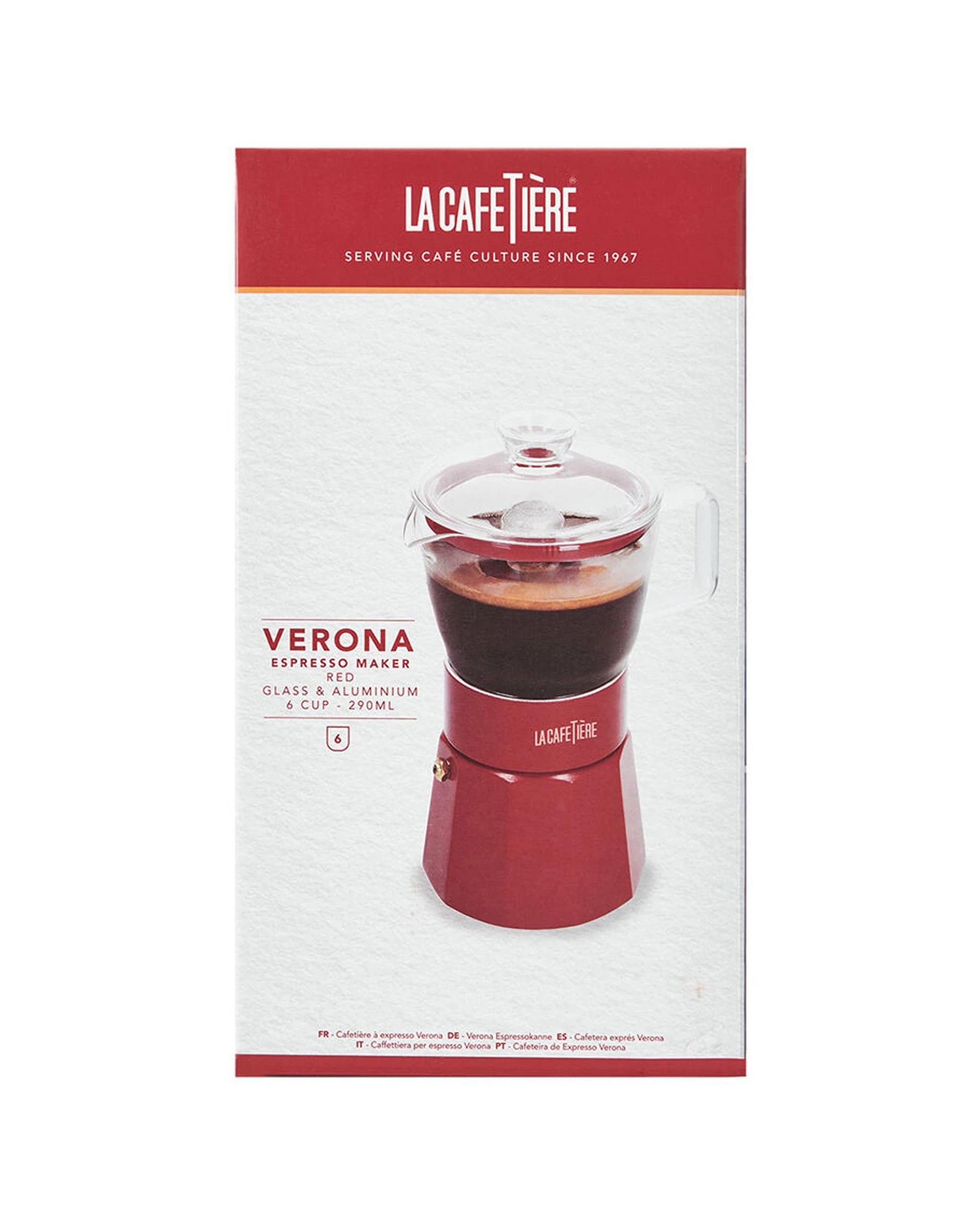 4 La Cafetiere Verona Glass Coffee Espresso Maker Up To 6 Cups 240ml - Red, 4 of 6