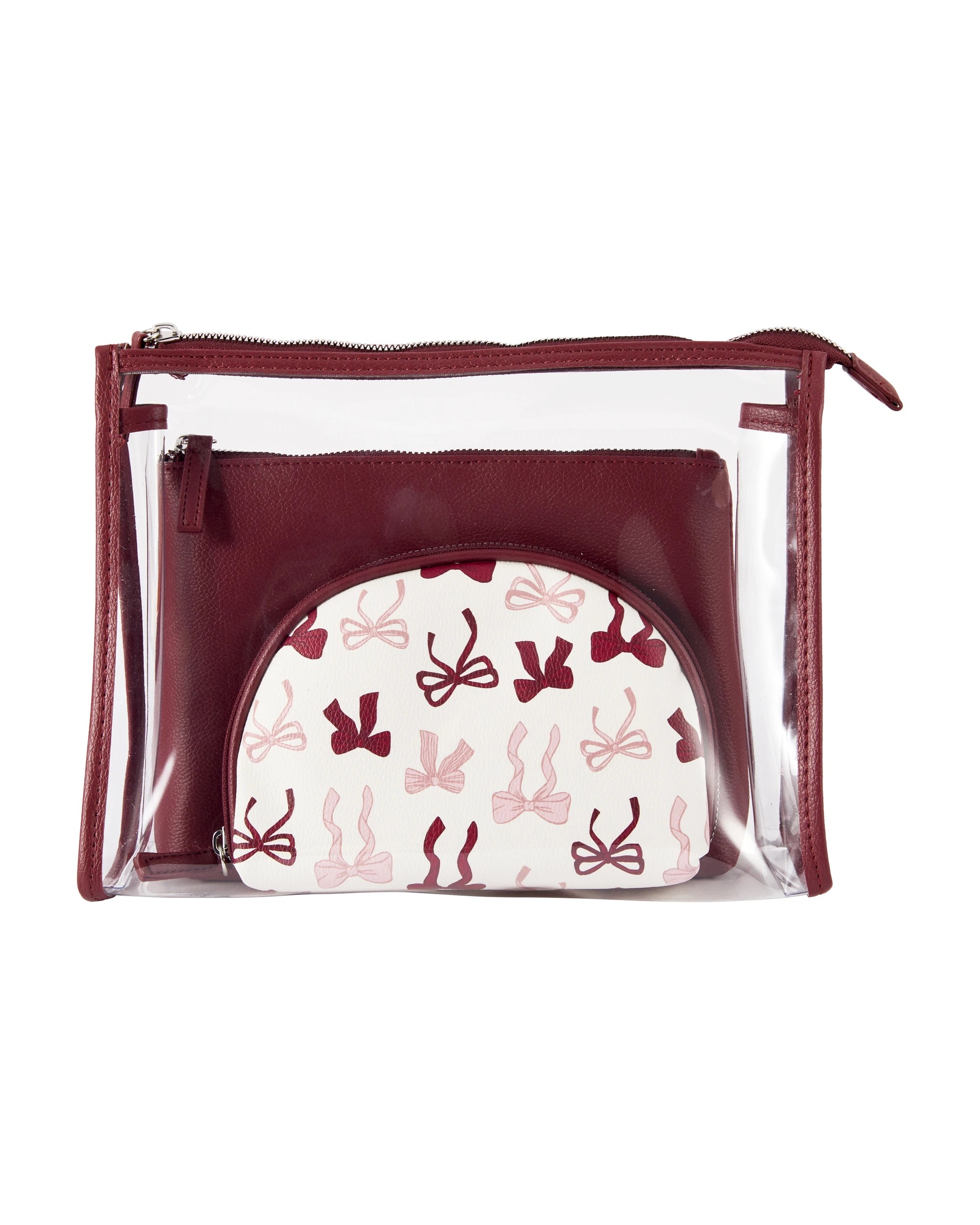1 OXX Cosmetics 3 Piece Makeup Bag - Maroon and Pink, 1 of 6