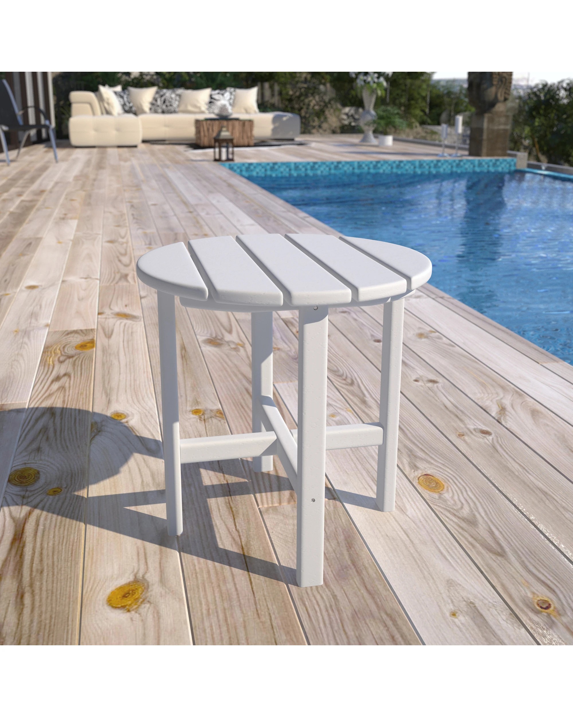 2 EHOMMATE Outdoor HDPE Roundtop Side Table - White - White, 2 of 8