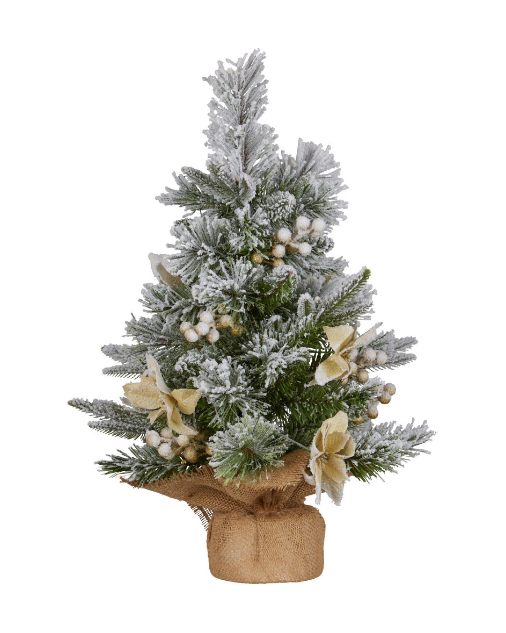 2 Christabelle 2ft Potted Frosted Christmas Tree with Lights - Tabletop, Hessian Base - Clear, 2 of 2