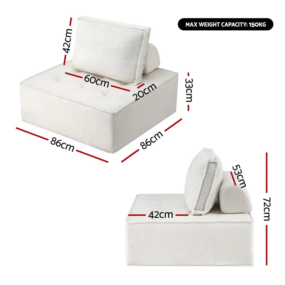 2 Artiss 3 Floor Sofa Lounge Chair with Pillow - White, 2 of 8