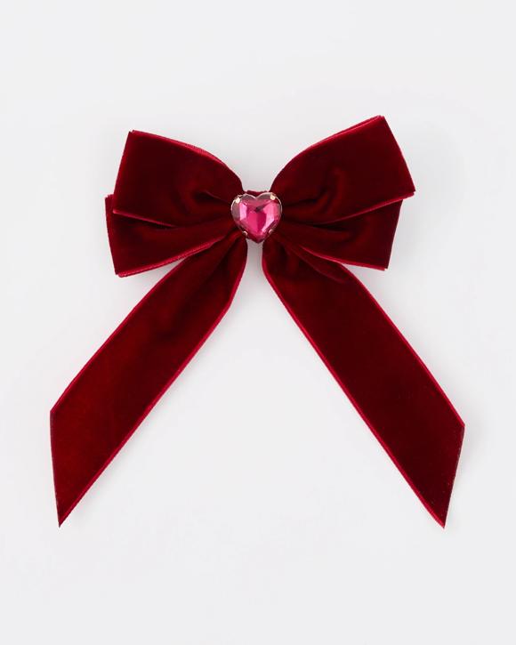 Red Velour Bow Hair Clip