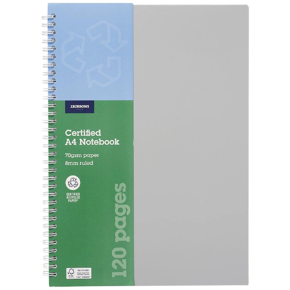 1 J.Burrows A4 Recyled PP Notebook 120 Page Grey, 1 of 3