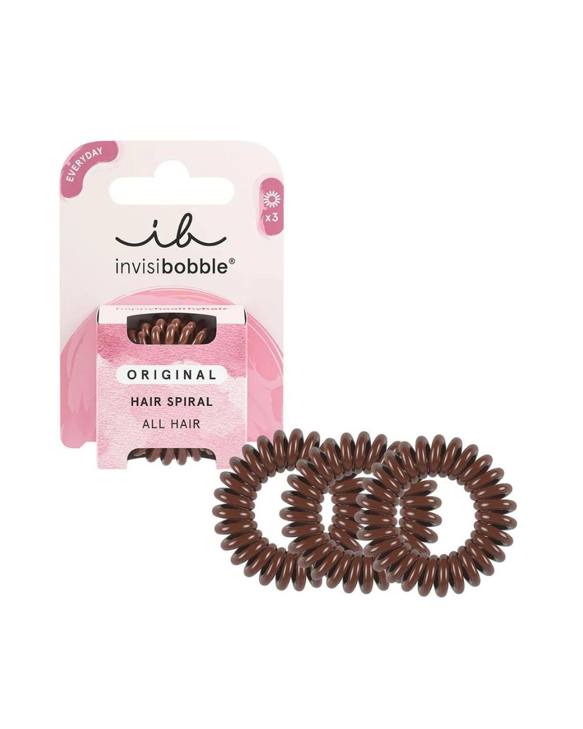 1 Invisibobble Original Spiral Traceless Hair Ties 3Pk - Pretzel Brown - Brown, 1 of 2