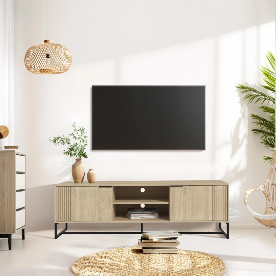 3 Oikiture Entertainment Unit Tv Cabinet 160cm
 - Natural, 3 of 10