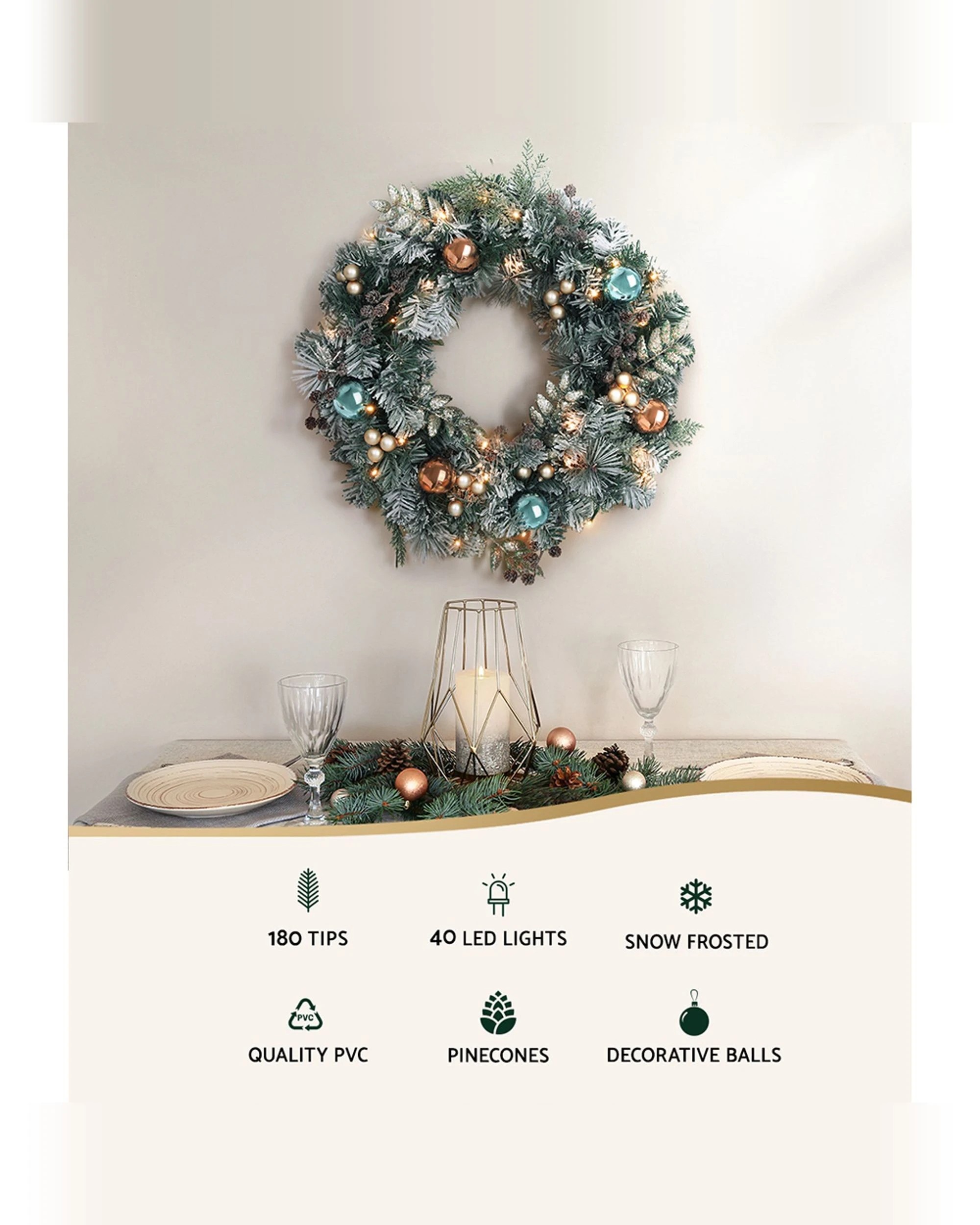 3 Jingle Jollys 60cm Christmas Wreath With Led Lights Snowy Garland Xmas Decor
 - Green, 3 of 3