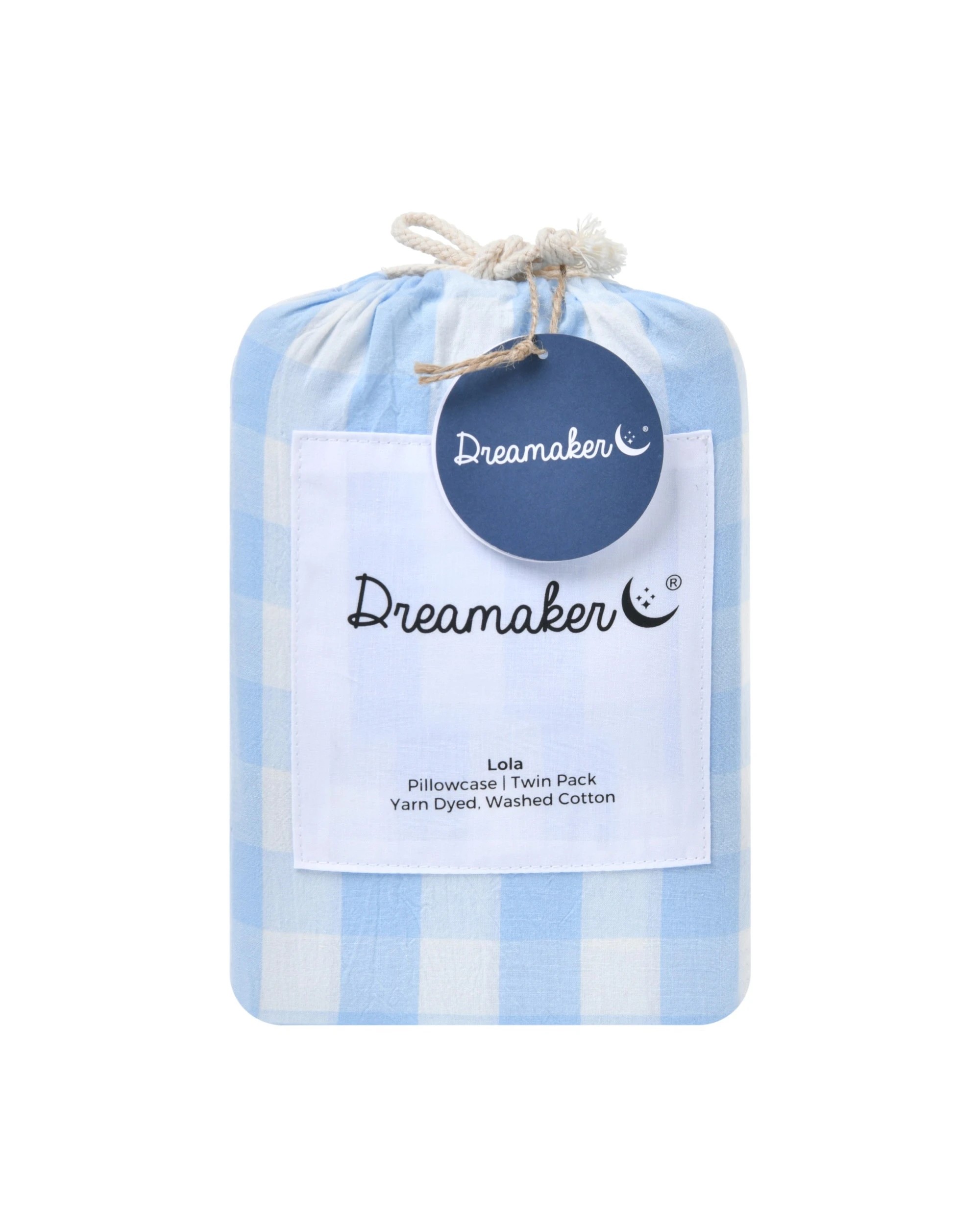 5 Dreamaker Twin Pack Lola Yarn Dyed Washed Cotton Gingham Standard Pillowcase - Sky, 5 of 6