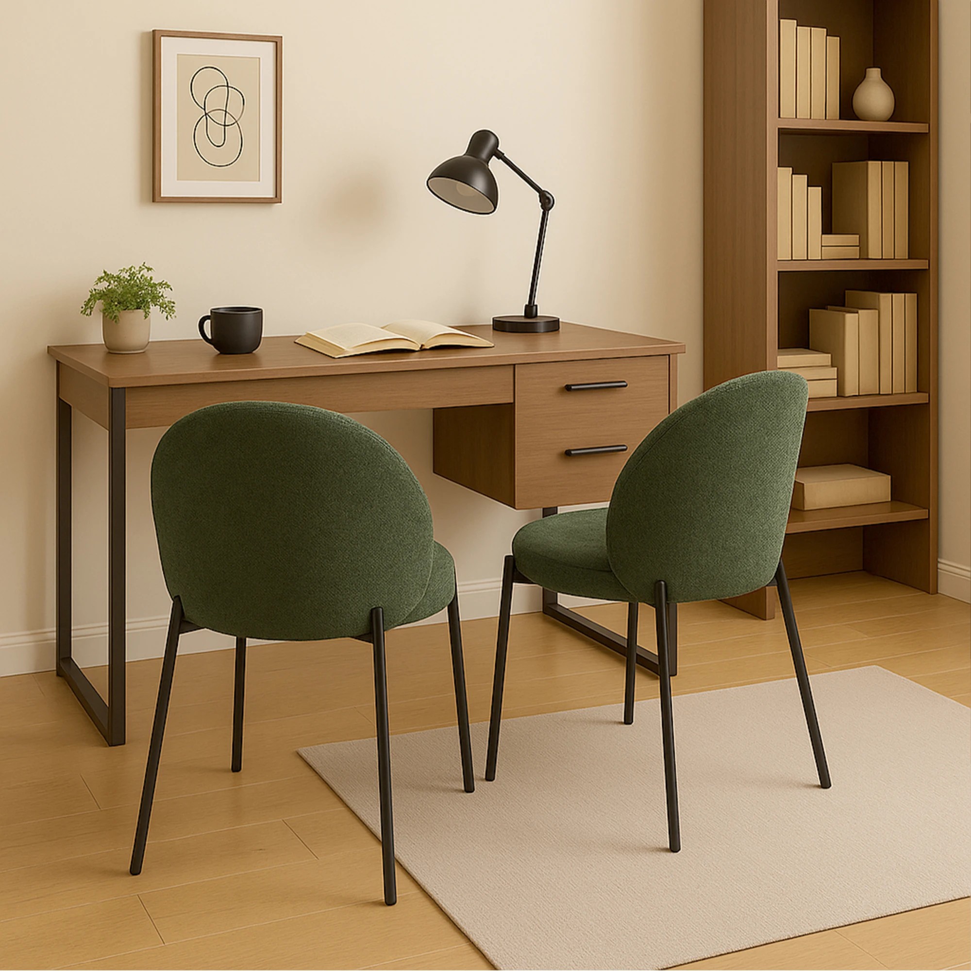 7 Levede 2x Dining Chairs Soft Padded Cotton-Linen Seat Metal Legs Olive - Green, 7 of 8