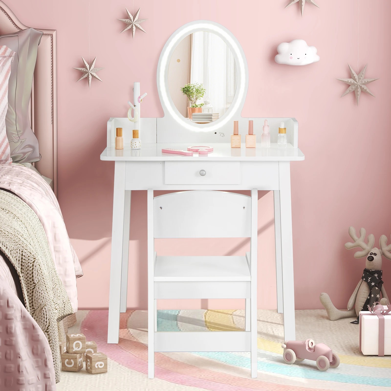 2 Costway Vanity Dressing Table Chair Set Makeup Beauty Study Desk - White, 2 of 4