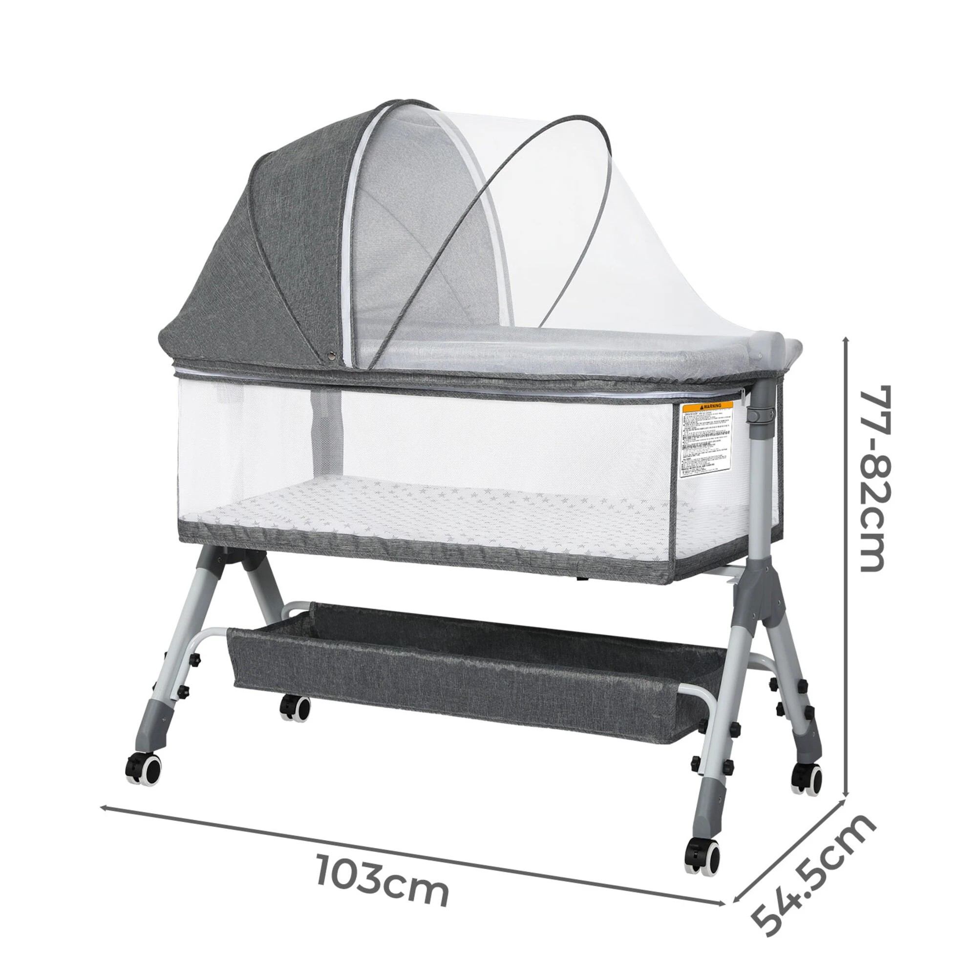 3 Bopeep Baby Cot Bed Crib Portable Bassinet Safety Fence Adjustable Bedside, - Grey, 3 of 9