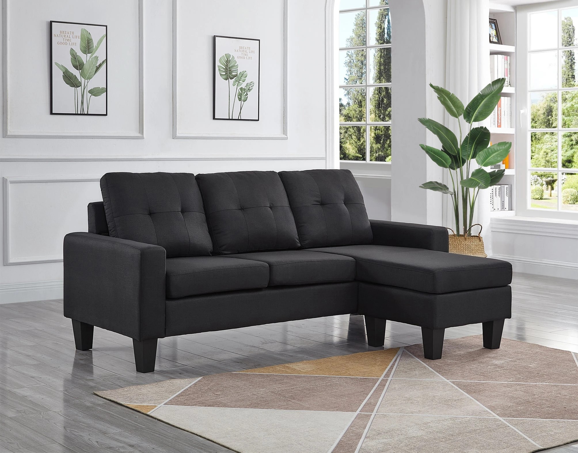 8 Foret 3 Seater Sofa Modular Corner Lounge Couch Modern Ottoman Fabric Black, 8 of 9