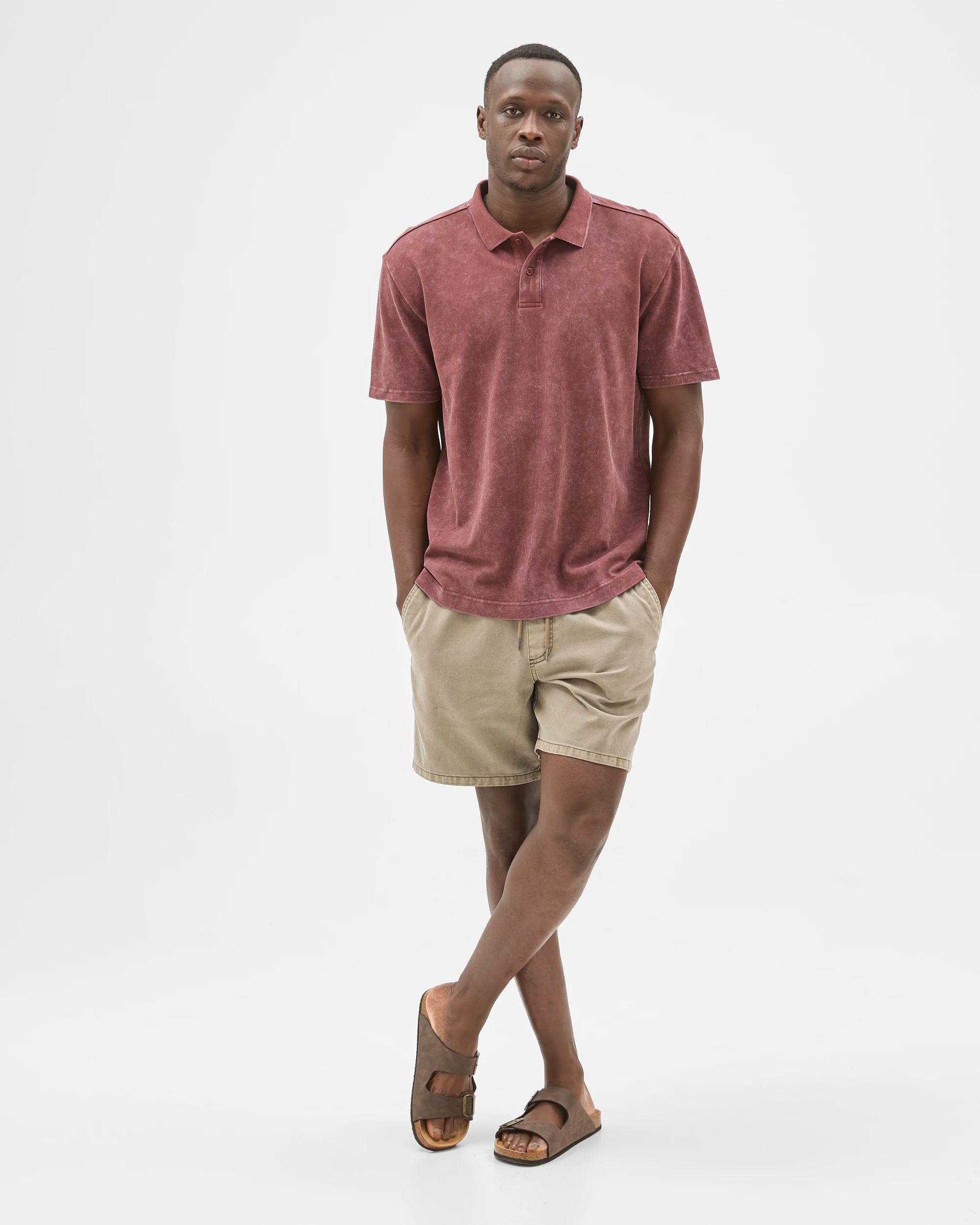 2 Commons Australian Cotton Overdyed Pique Polo Top RUST WASH, 2 of 6