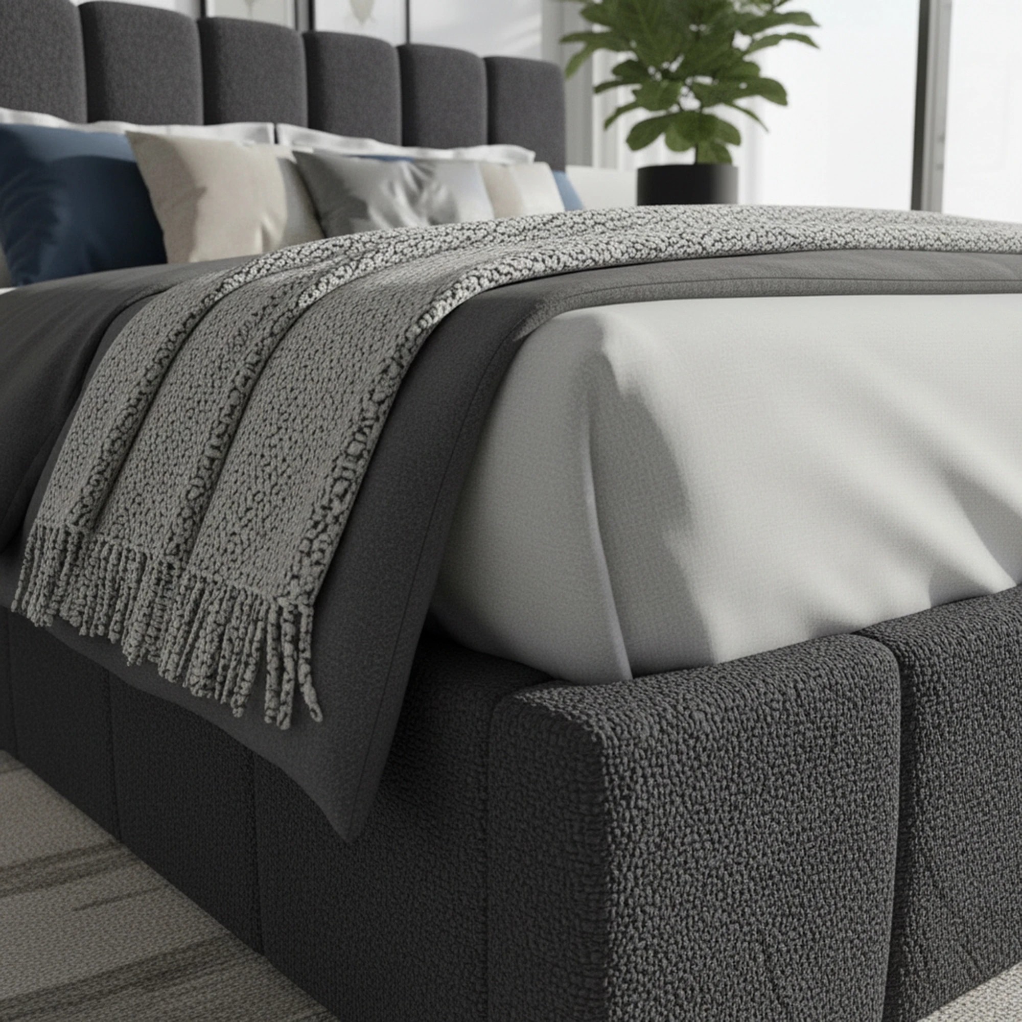 4 Milano Luxe Linear Boucle Gas Lift Bed Frame King Single - Charcoal, 4 of 5