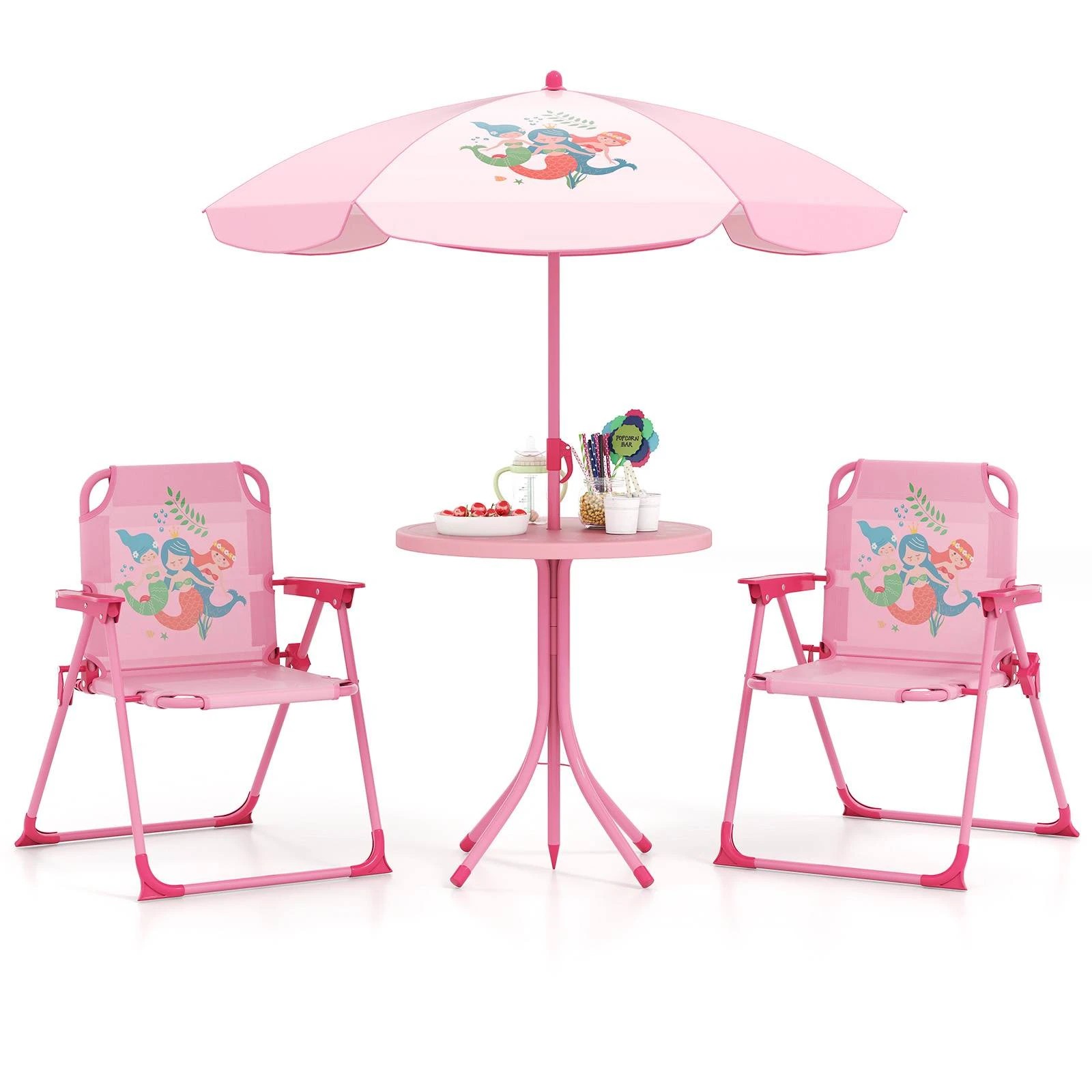 1 Costway 4PCS Kids Patio Furniture Outdoor Activity Table Chairs, 1 of 6