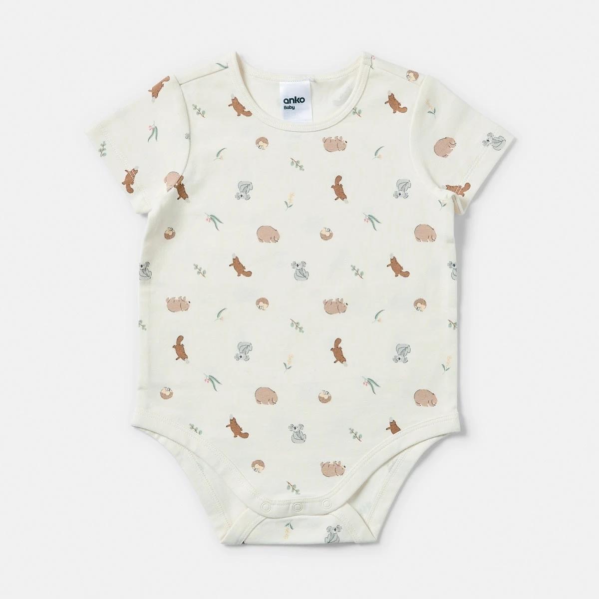 3 3 Pack Short Sleeve Print Bodysuits TAN WOMBAT, 3 of 8