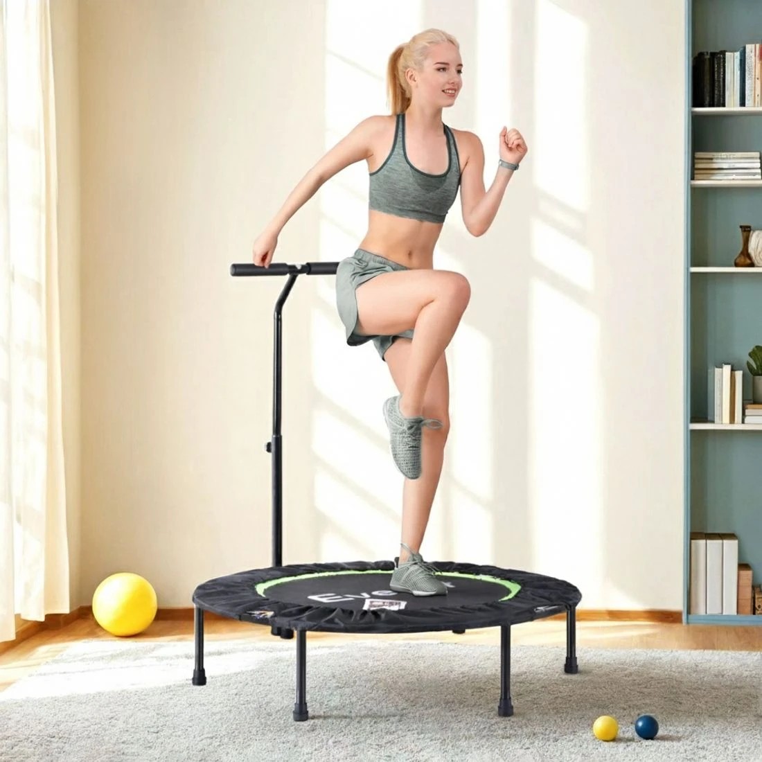 4 Everfit 40inch Fitness Foldable Trampoline Jumping Rebounder Home Gym Handrail - Multi, 4 of 7