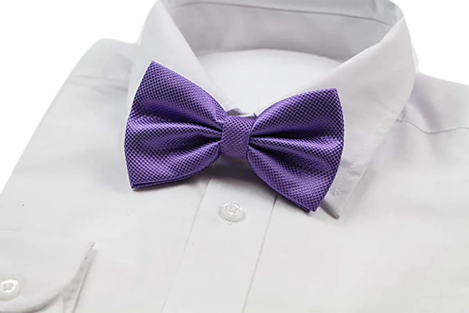 3 Zasel Mens Purple Plain Coloured Checkered Bow Tie - Purple, 3 of 3