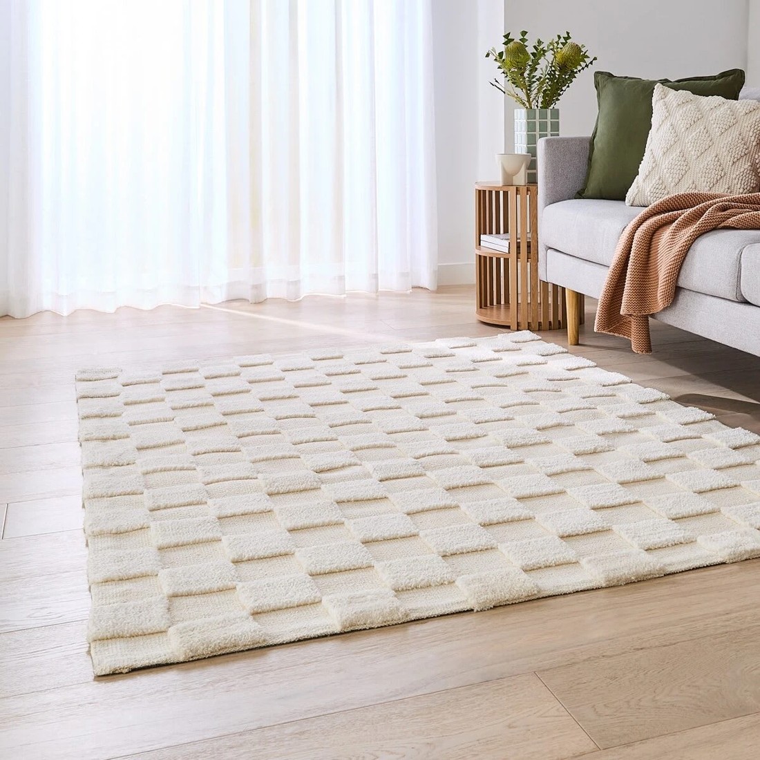 1 Check Rug - Natural, Medium - 180cm x 133cm, 1 of 8