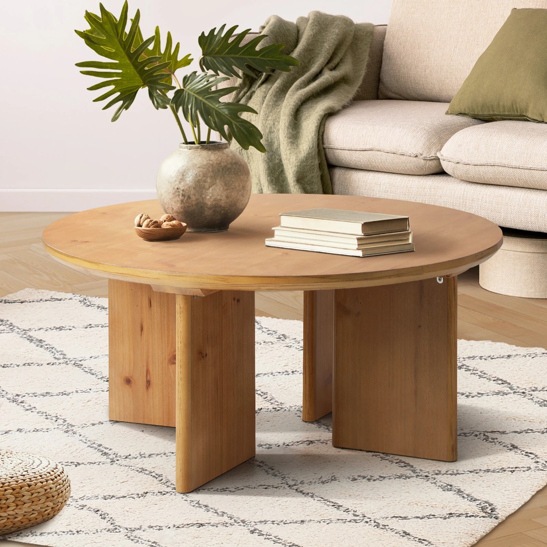 2 Oikiture Coffee Table Round Side End Tables Sofa Cafe Desk
 - Natural, 2 of 10