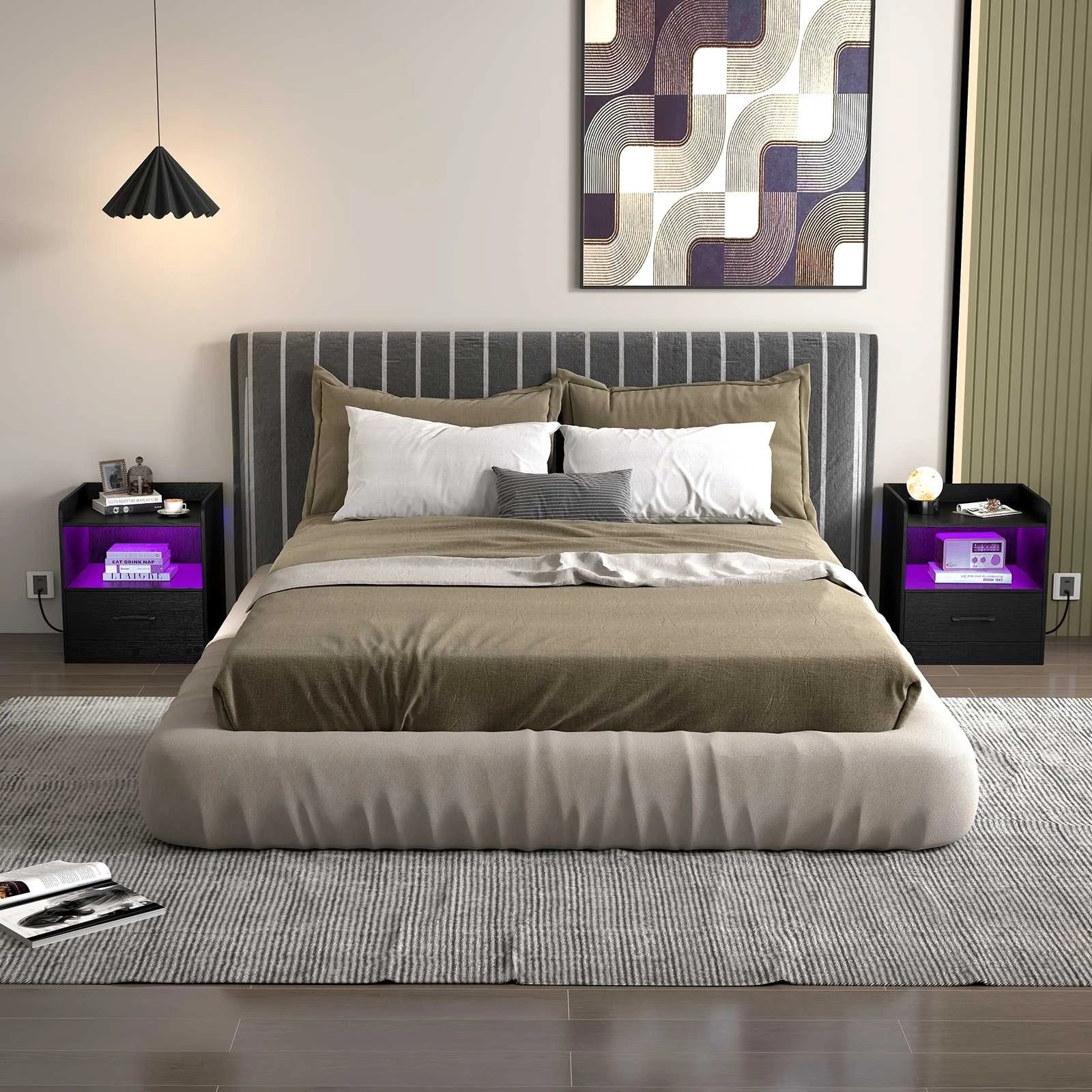 4 Costway Modern Nightstand Bedside Table w/Drawer & Colorful Light Strip, 4 of 4