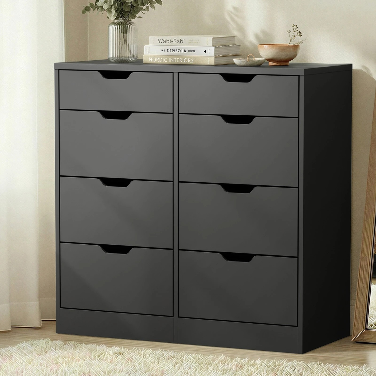 3 Oikiture 8 Chest of Drawers Tallboy Cabinet Dresser Bedroom Storage - Black, 3 of 8