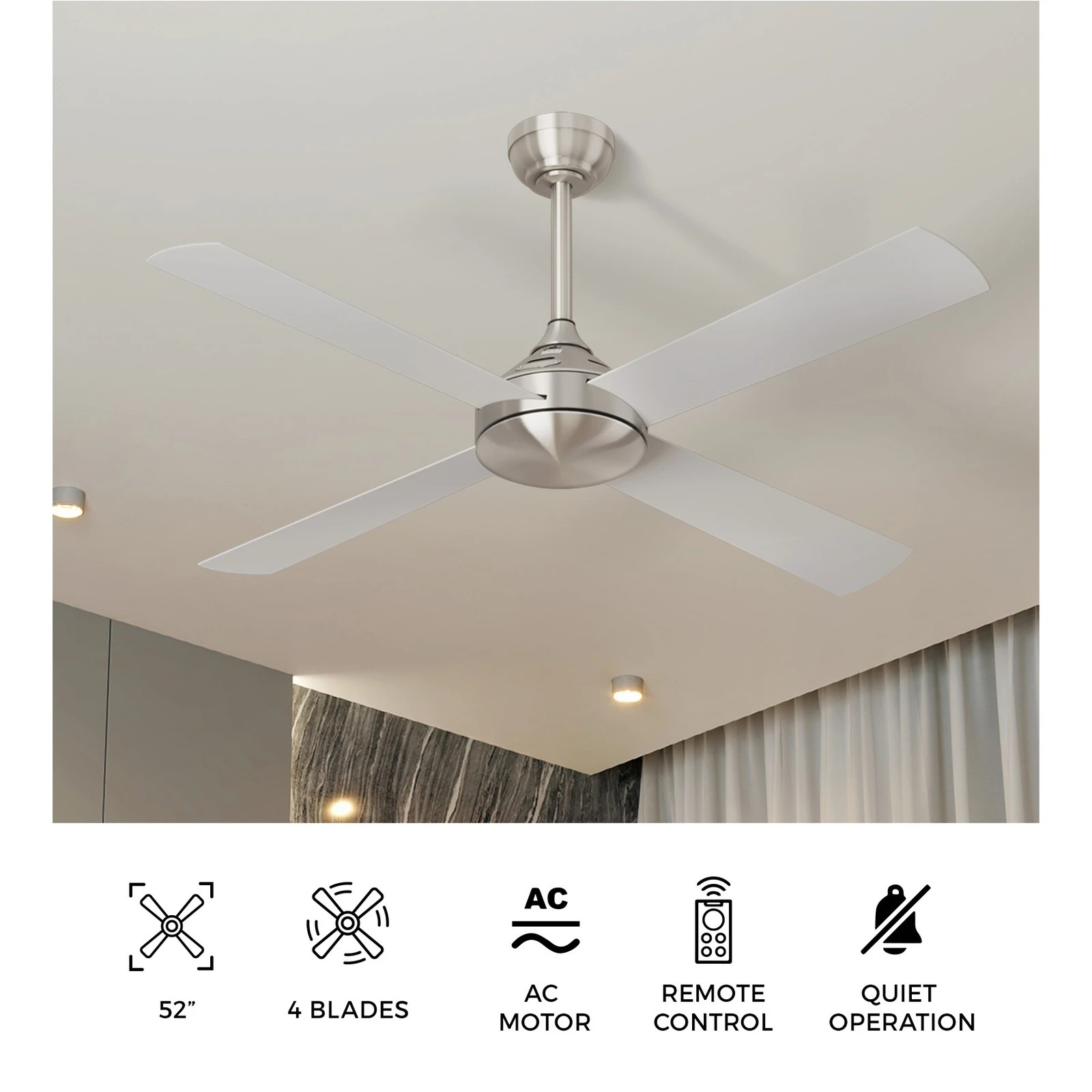4 Vevare 52" Ceiling Fan AC Motor with Remote Control, 4 of 10