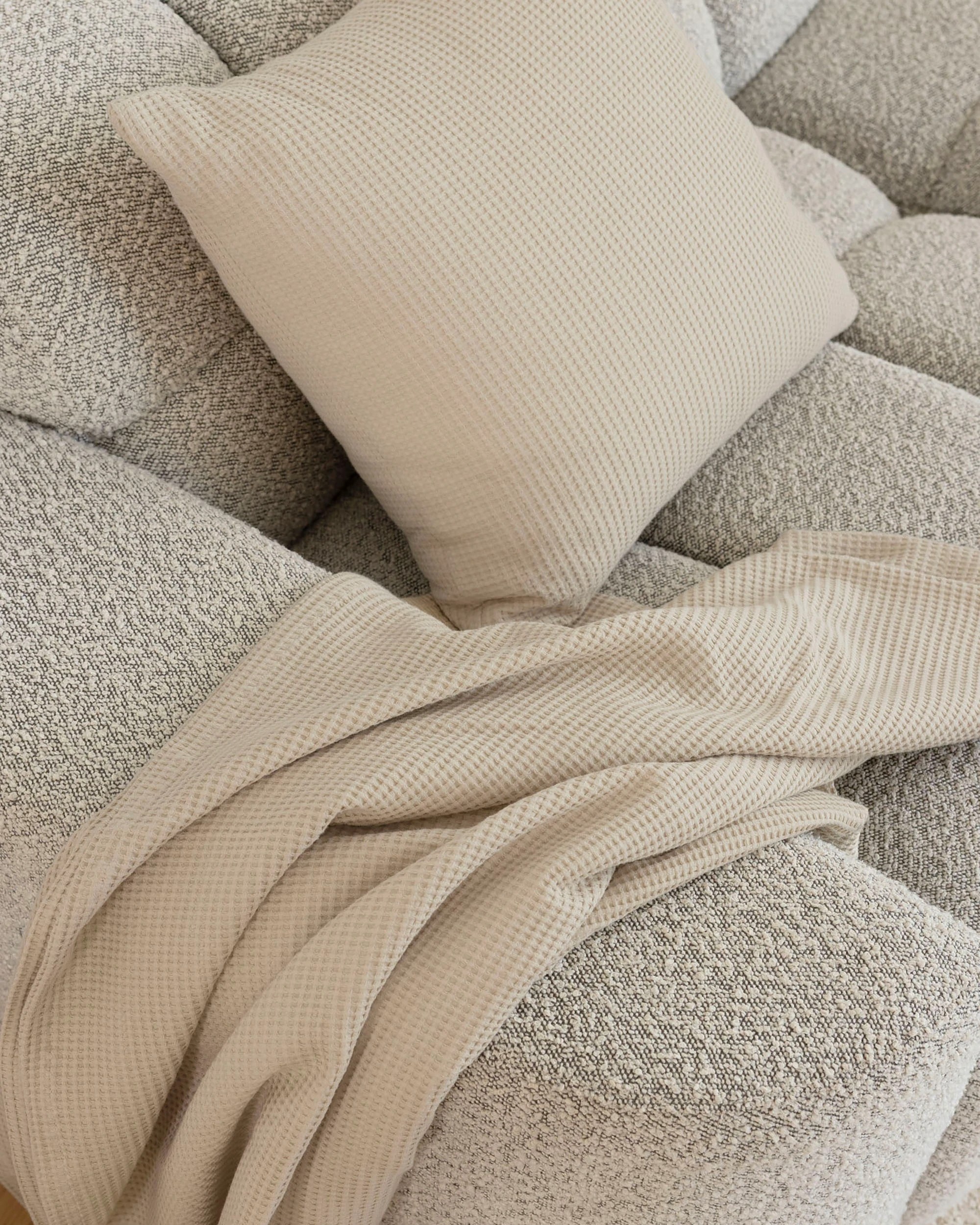 2 Bambury Milo Cotton Soft Waffle Textured Throw Stone - Natural, 2 of 4