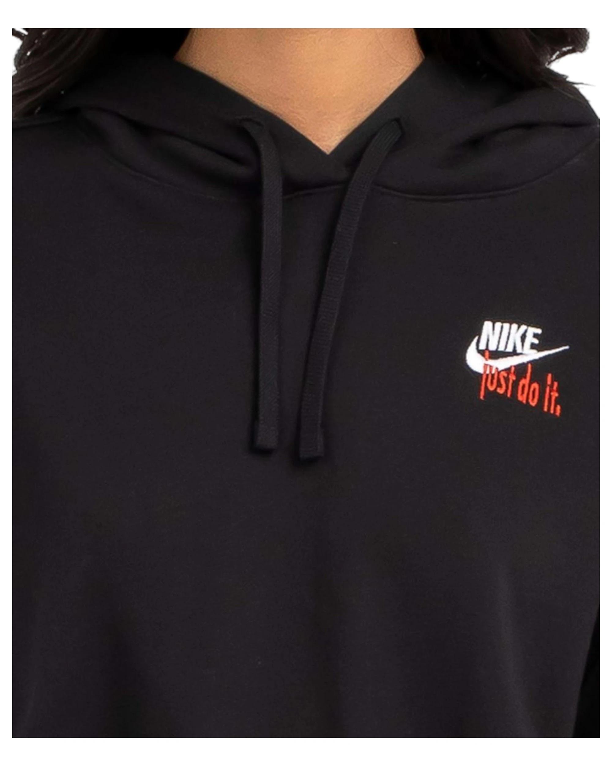 2 Nike Womens Sportswear Club Fleece Black Oversized Cropped Pullover Hoodie BLACK, 2 of 5