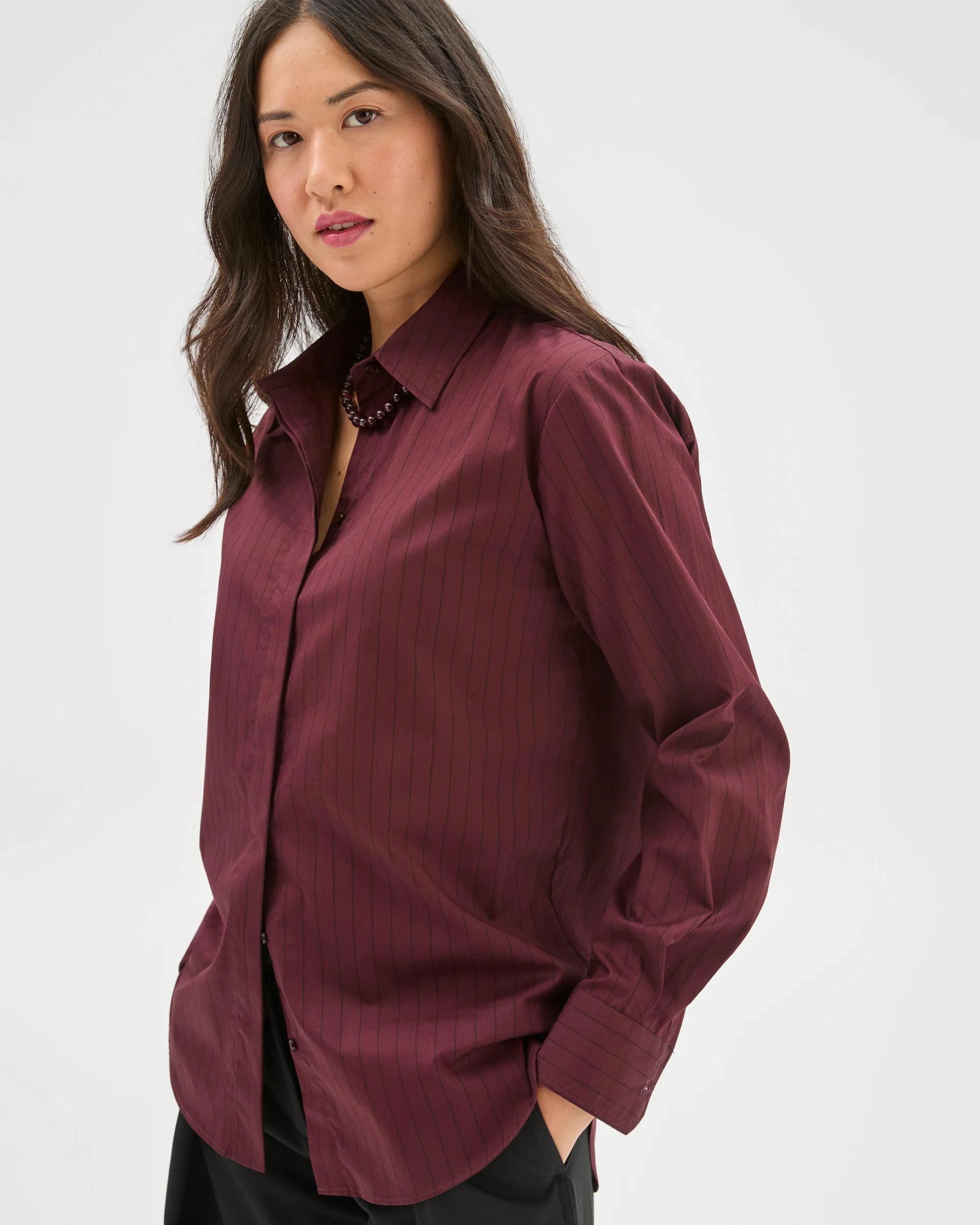 6 Preview Australian Cotton Poplin Shirt PINOT BURGUNDY, 6 of 8