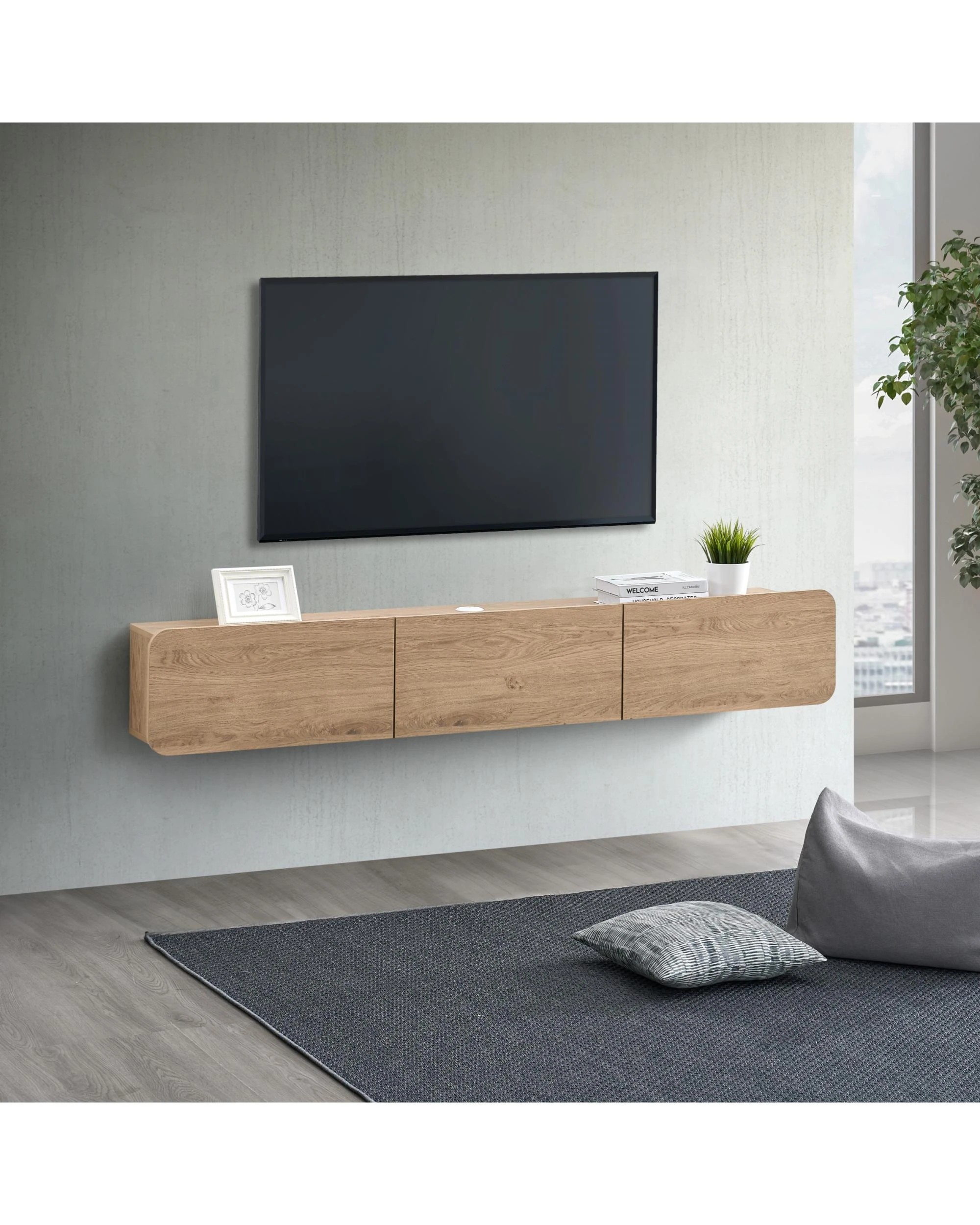3 Kodu Wall Mount TV Entertainment Unit 3 Doors 180cm Oak - Natural, 3 of 8