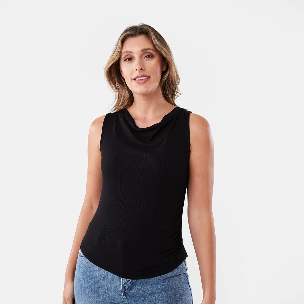 1 Sleeveless Drape Cowl Neck Top BLACK, 1 of 6
