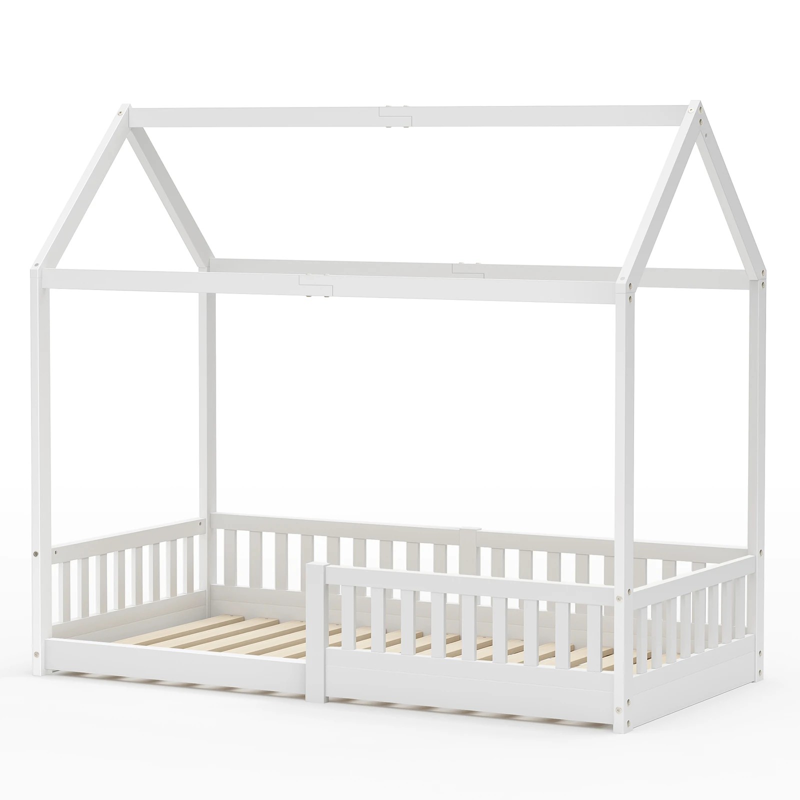 1 Alfordson Kids Bed Frame Wooden Timber Single House Frame Platform Base - White, 1 of 10
