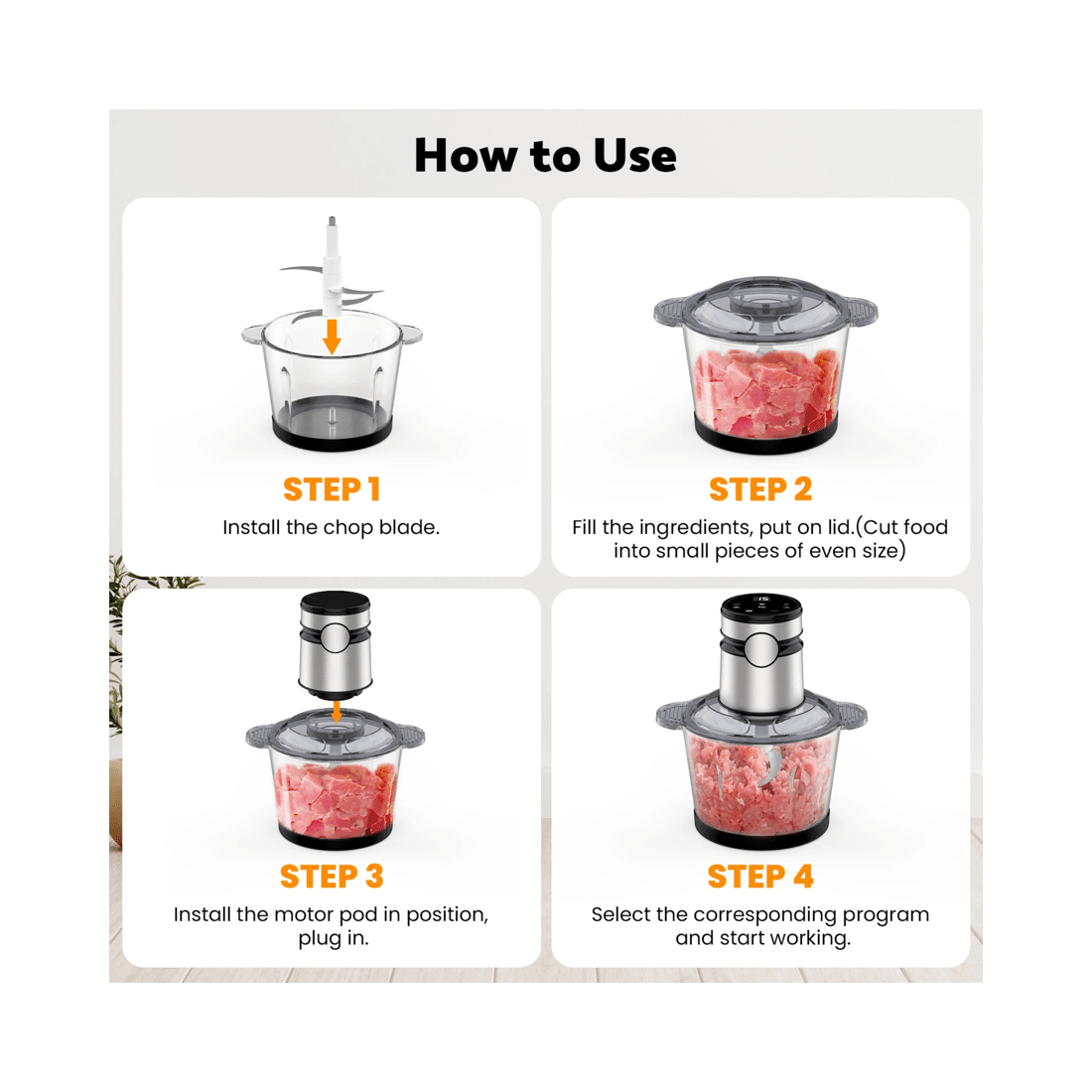 5 Advwin Electric Chopper, 3l Food Processor With 4 Sharp Blades, 500w Meat Grinder For Veg/meat/egg, 5 of 9